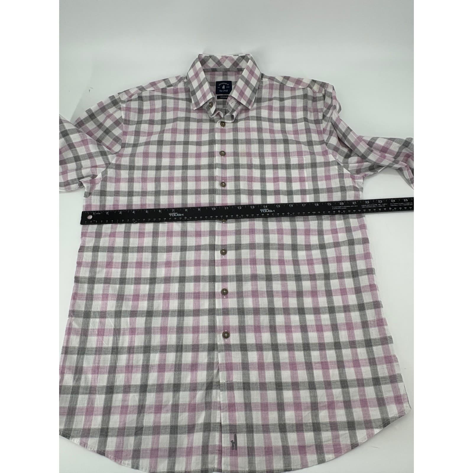 Johnnie-O Top Shelf Mens Medium Button Down Shirt Purple Grey Plaid 5989 - Thumbnail 3