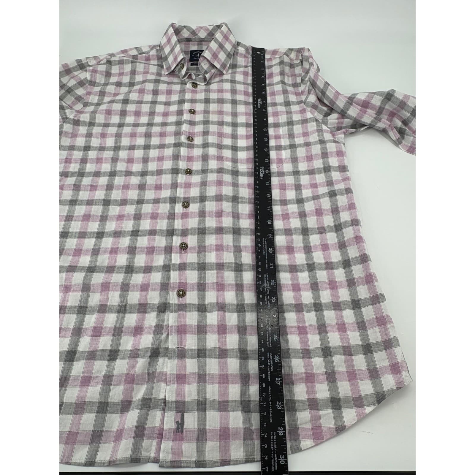 Johnnie-O Top Shelf Mens Medium Button Down Shirt Purple Grey Plaid 5989 - Thumbnail 4