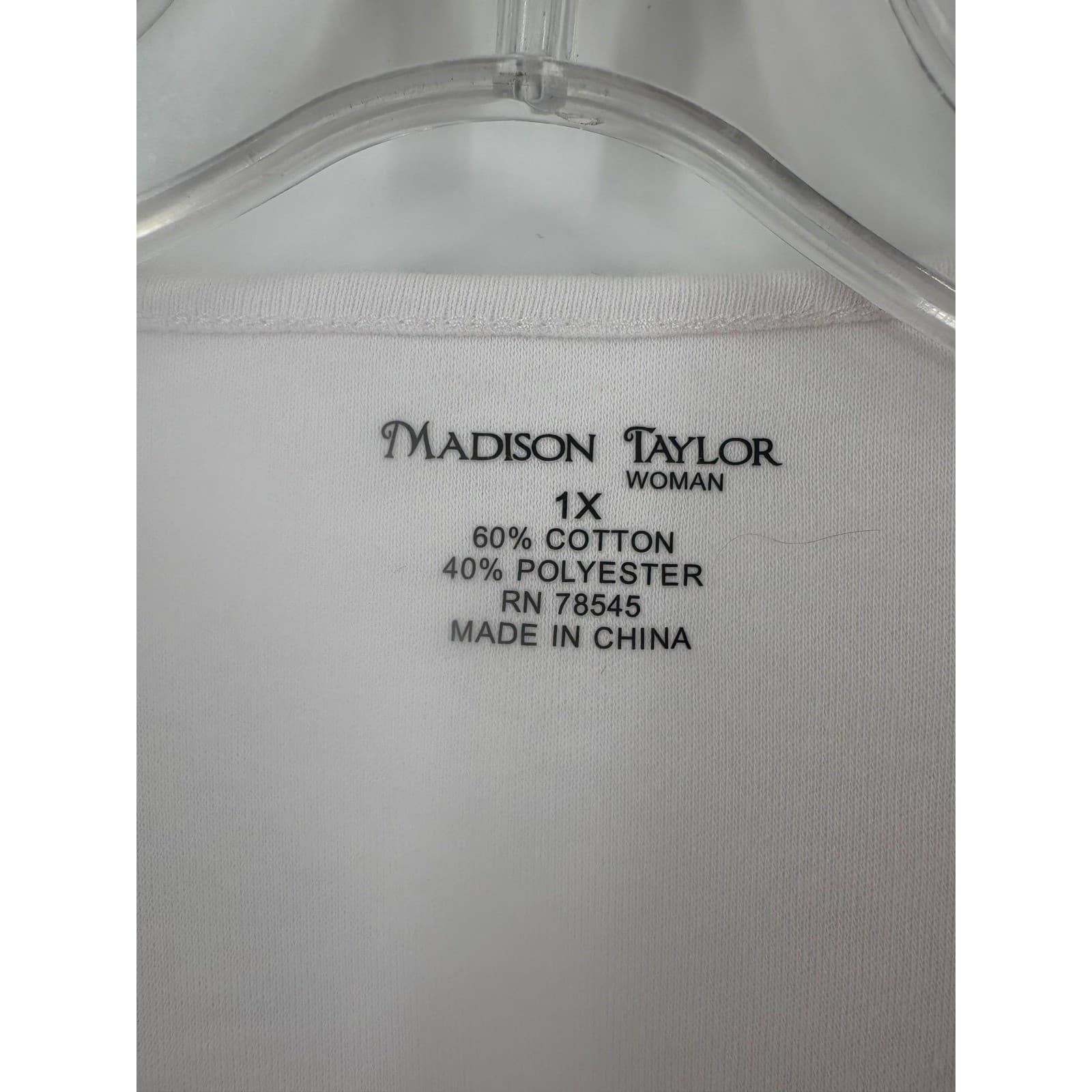 Madison Taylor Woman 1X White Short Sleeve Top Ruffle Neckline Blouse - Thumbnail 2