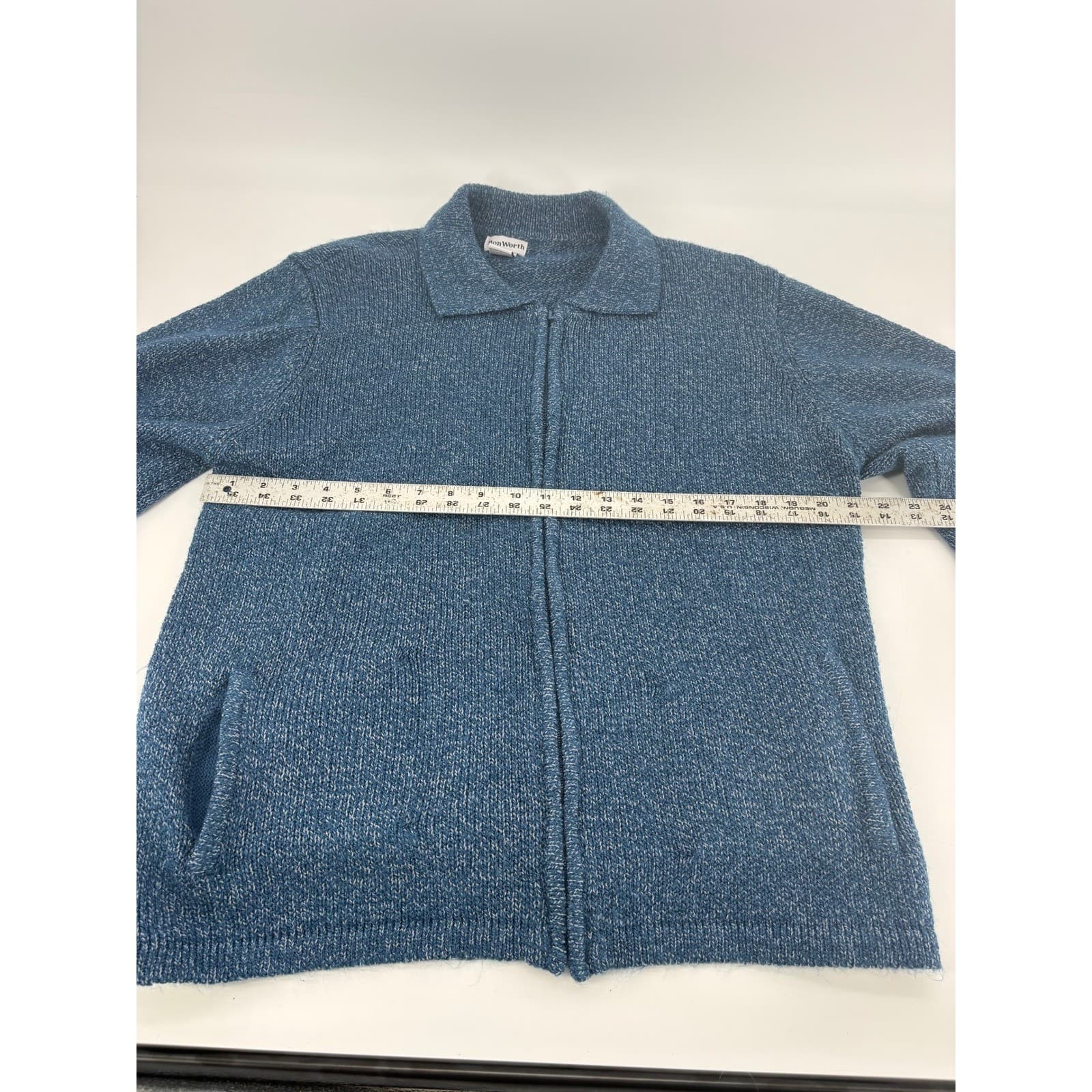 BonWorth Womens Blue Knit Full Zip Up Cardigan Sweater Ladies Size Large - Thumbnail 3