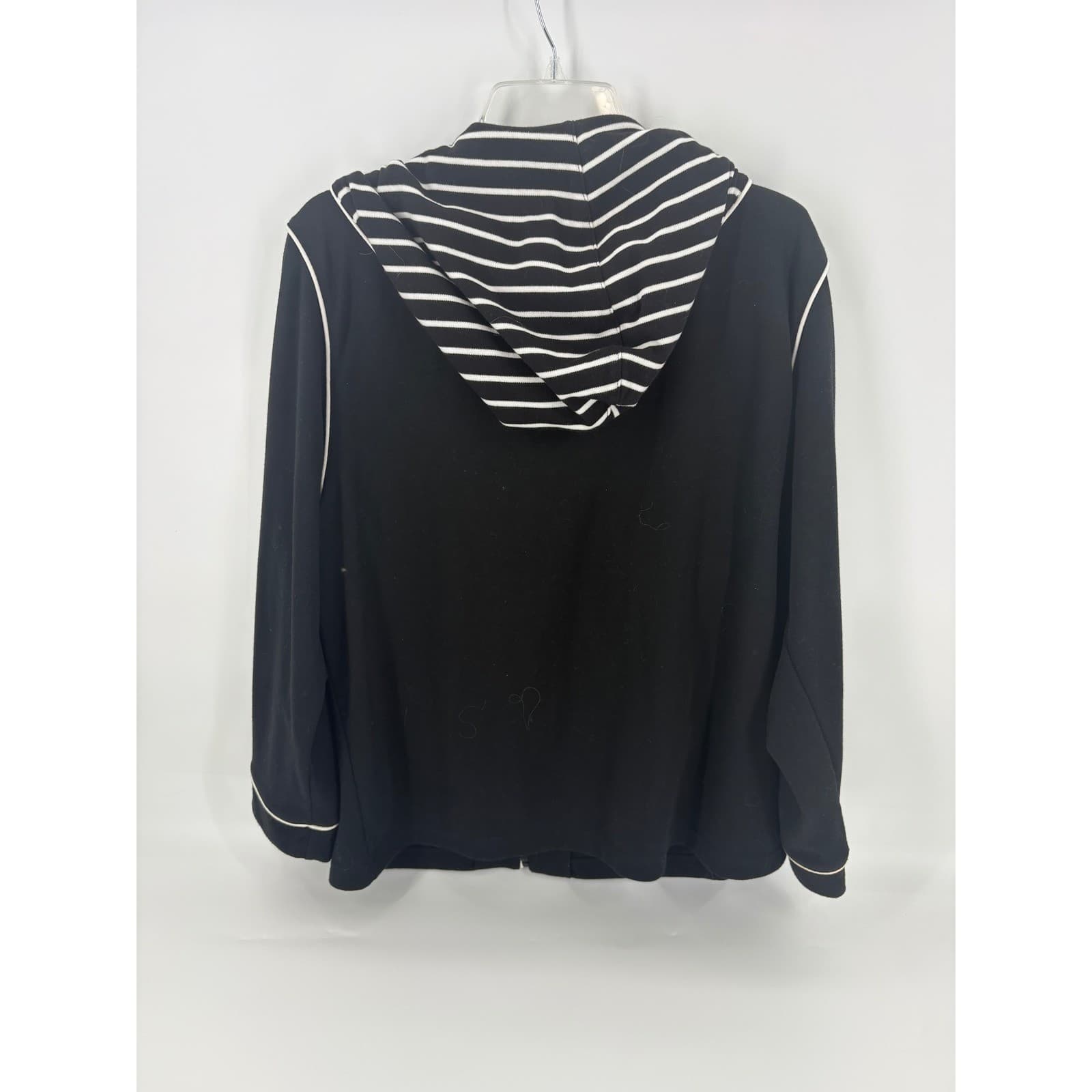 Alfred Dunner Womens Size 16 Black Striped Hooded Full Zip Jacket - Thumbnail 4