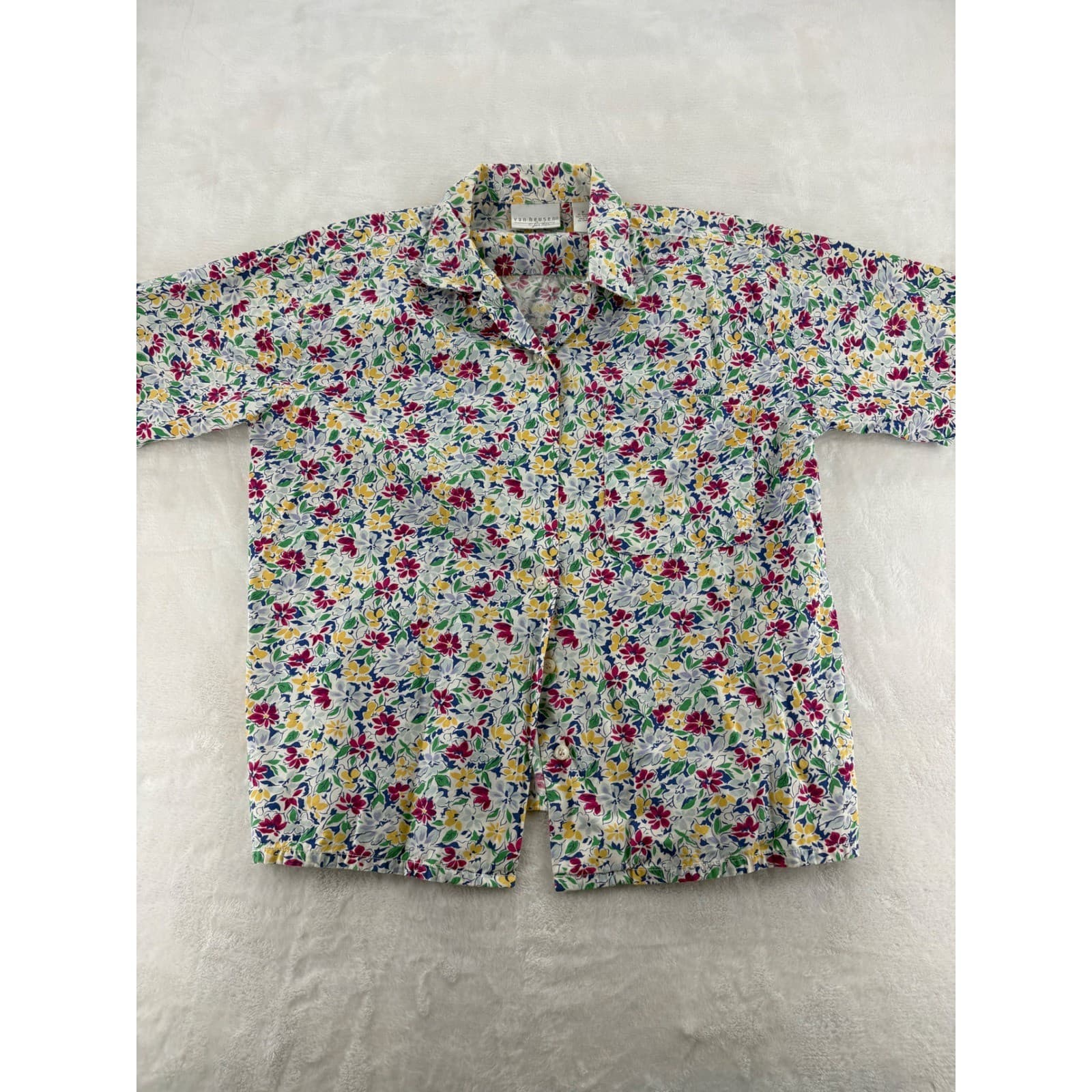 Van Heusen Pajama Set Womens M Pajamas Multicolor Floral Cotton Button Up Pants - Thumbnail 2