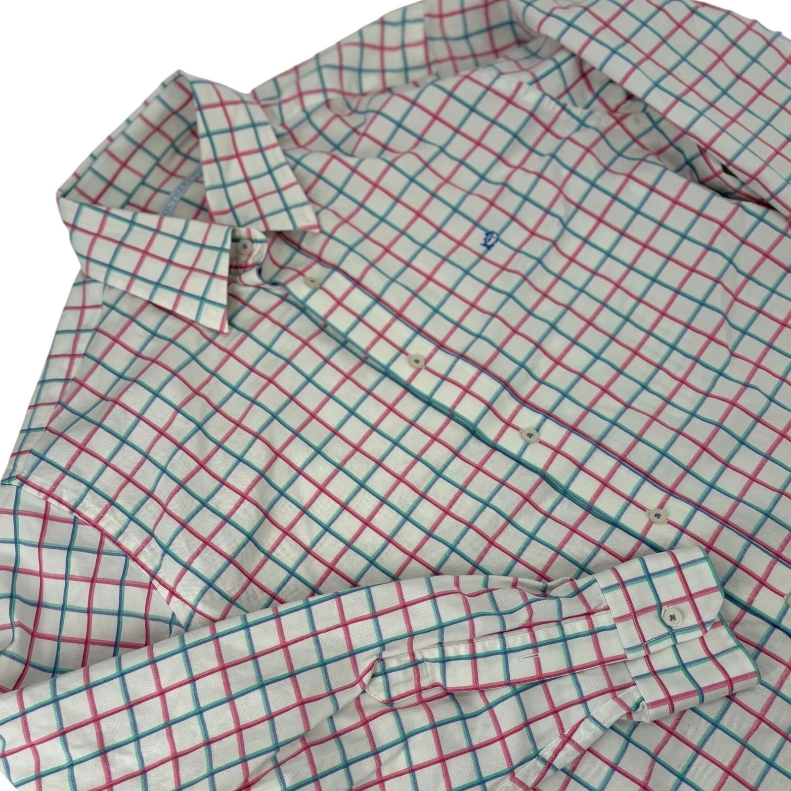 Southern Tide Button Down Mens Large Shirt White Pink Blue Plaid Stretch L