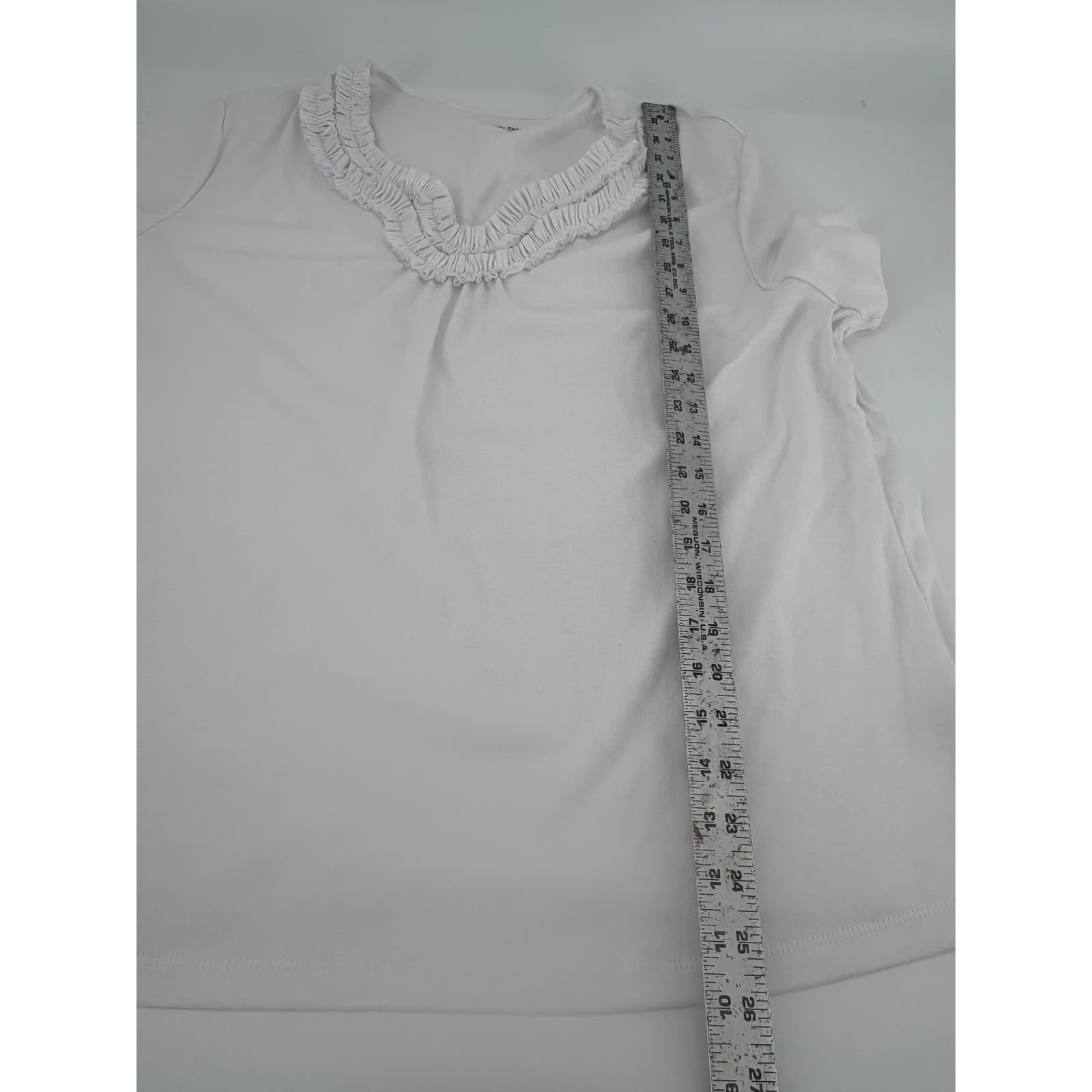 Madison Taylor Woman 1X White Short Sleeve Top Ruffle Neckline Blouse - Thumbnail 6
