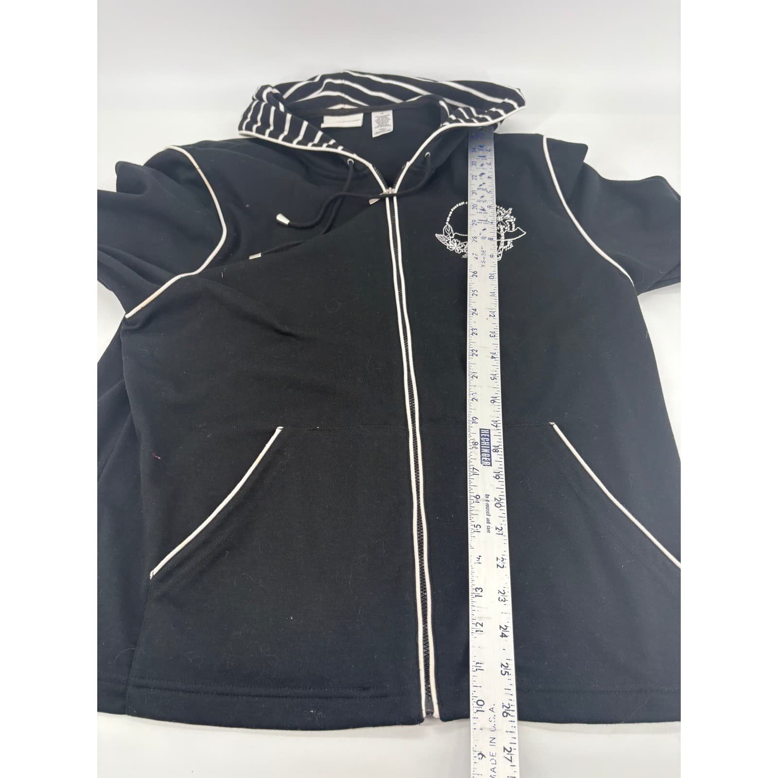 Alfred Dunner Womens Size 16 Black Striped Hooded Full Zip Jacket - Thumbnail 6