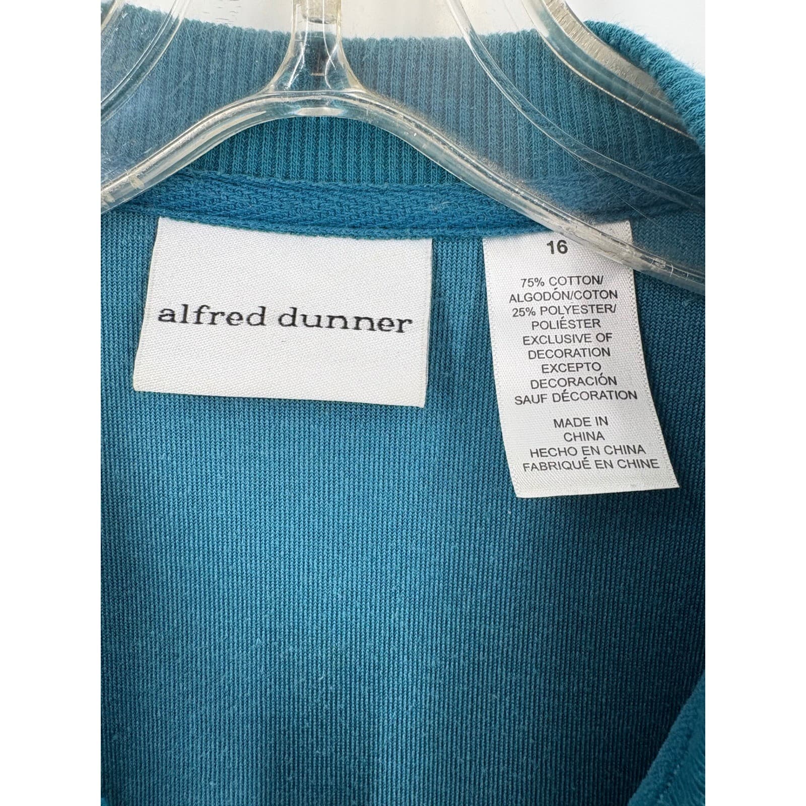 Alfred Dunner Womens Jacket Size 16 Blue Velour Floral Rhinestone Zip Up - Thumbnail 2