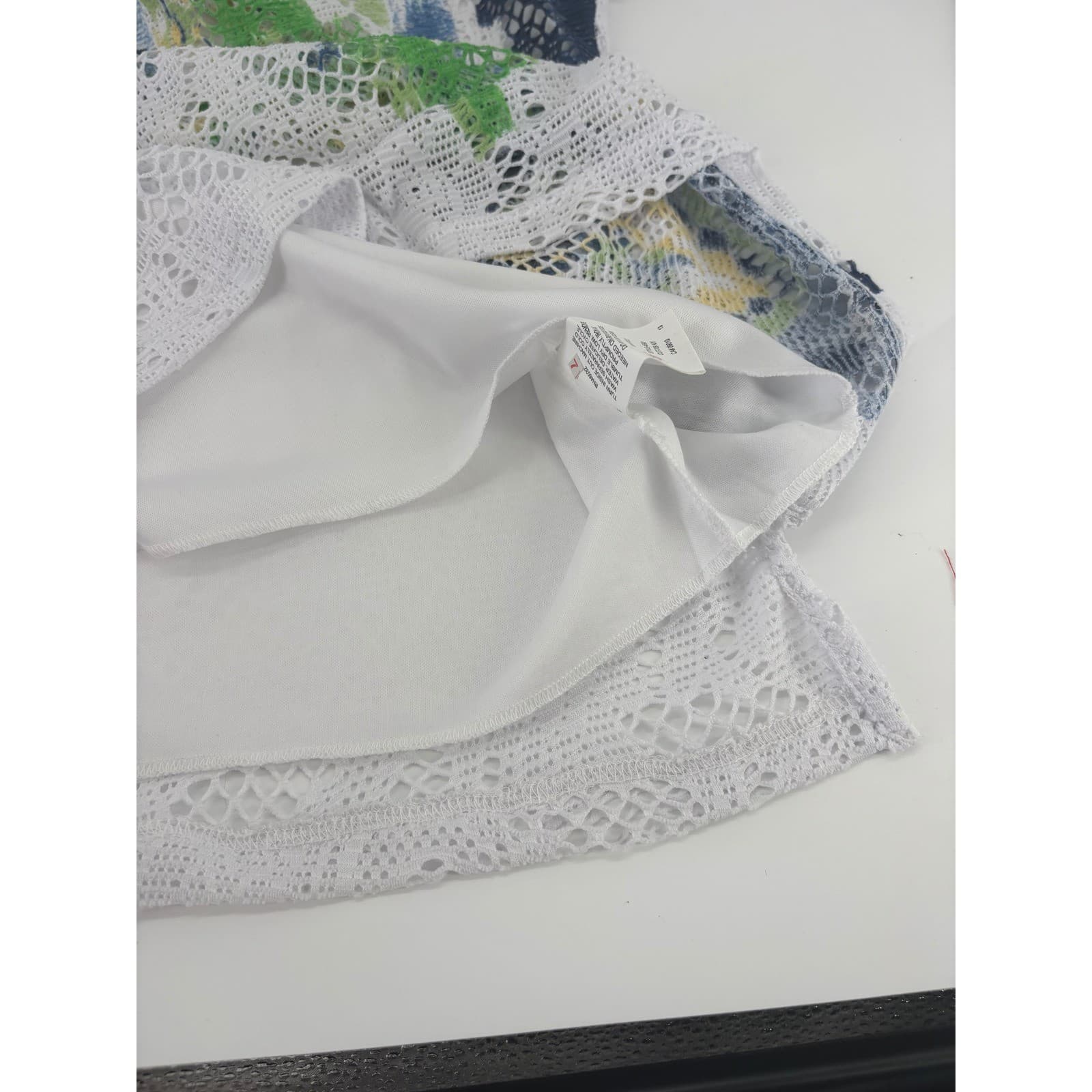 Nikki XL Tunic Top White Lace Overlay Blue Green Yellow Boho Casual Blouse - Thumbnail 6