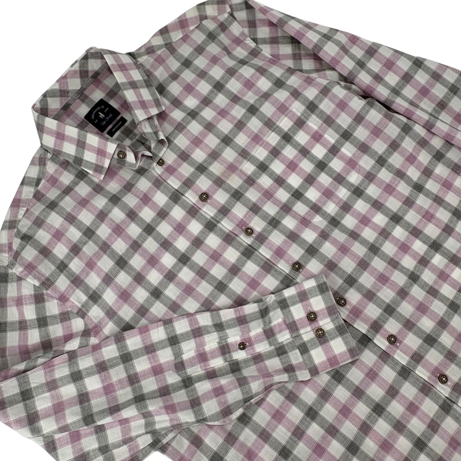 Johnnie-O Top Shelf Mens Medium Button Down Shirt Purple Grey Plaid 5989