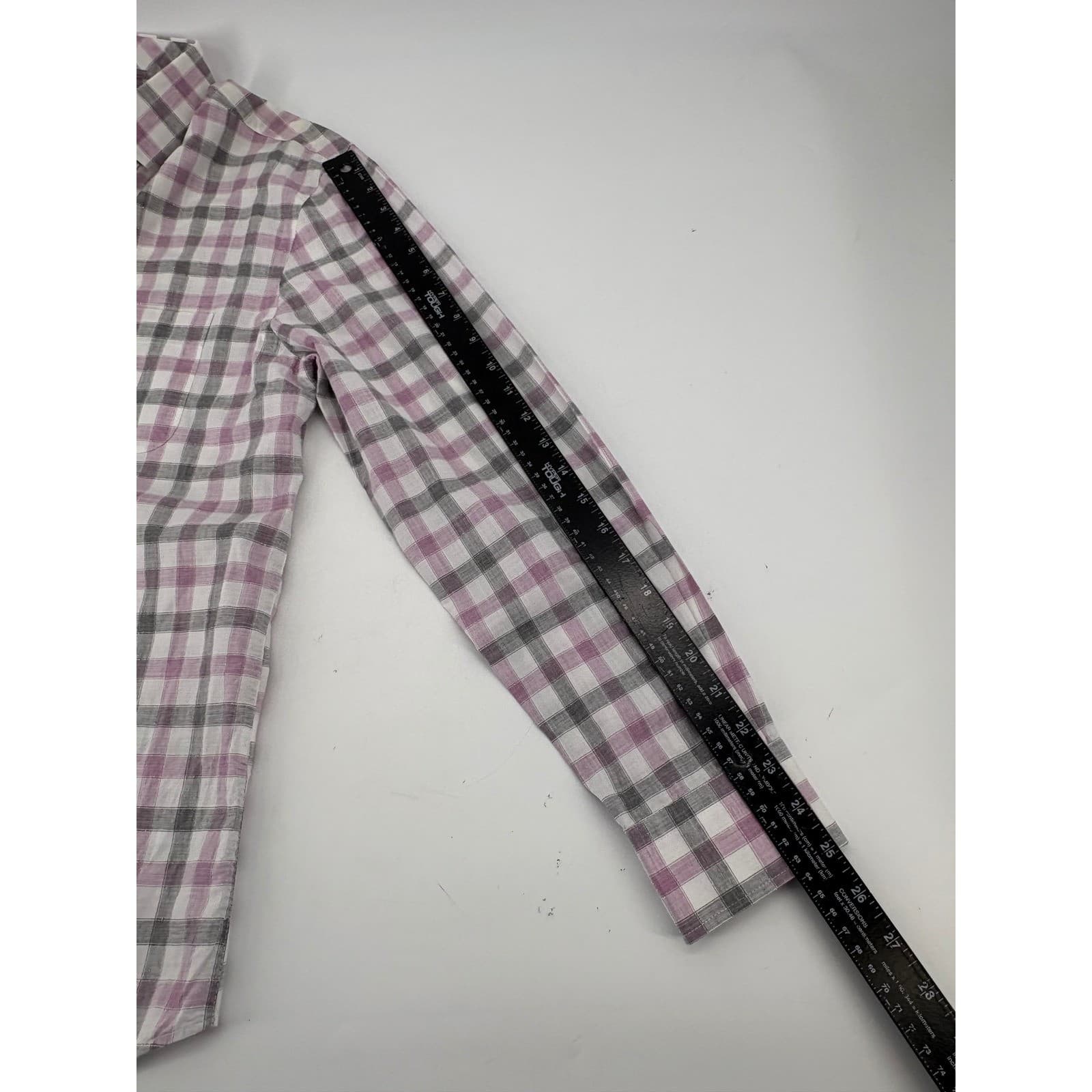 Johnnie-O Top Shelf Mens Medium Button Down Shirt Purple Grey Plaid 5989 - Thumbnail 5