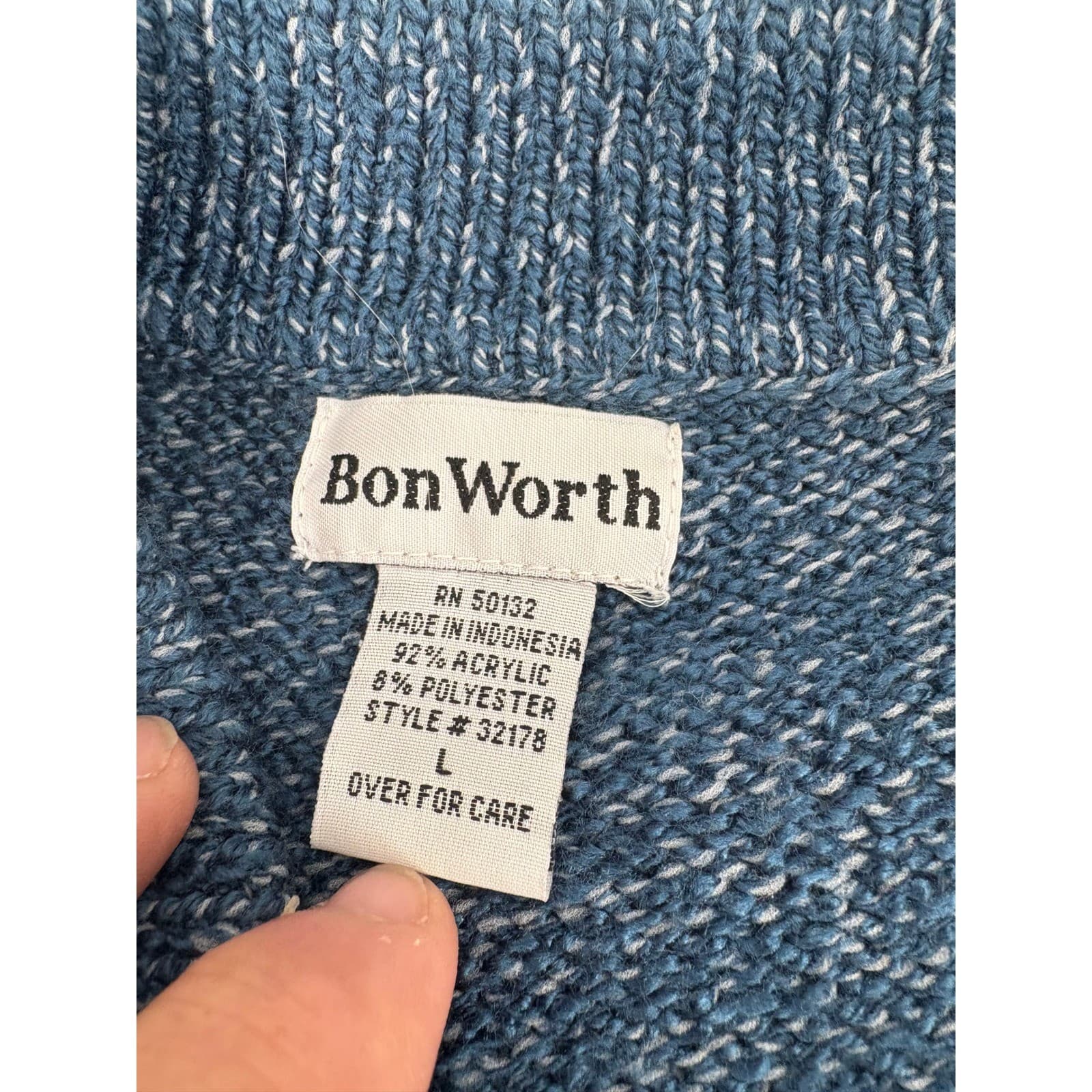 BonWorth Womens Blue Knit Full Zip Up Cardigan Sweater Ladies Size Large - Thumbnail 4