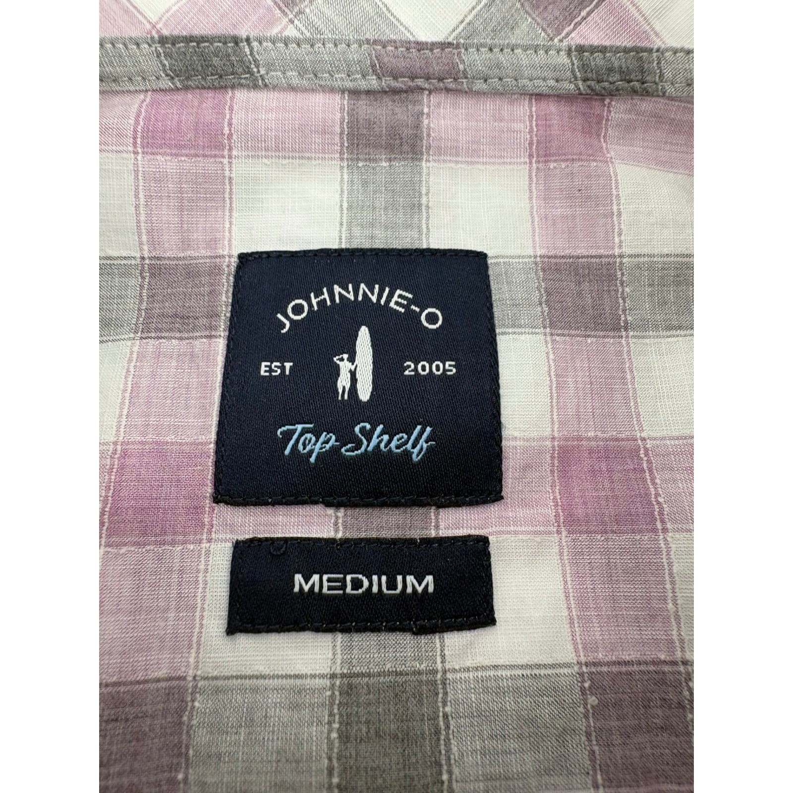 Johnnie-O Top Shelf Mens Medium Button Down Shirt Purple Grey Plaid 5989 - Thumbnail 2