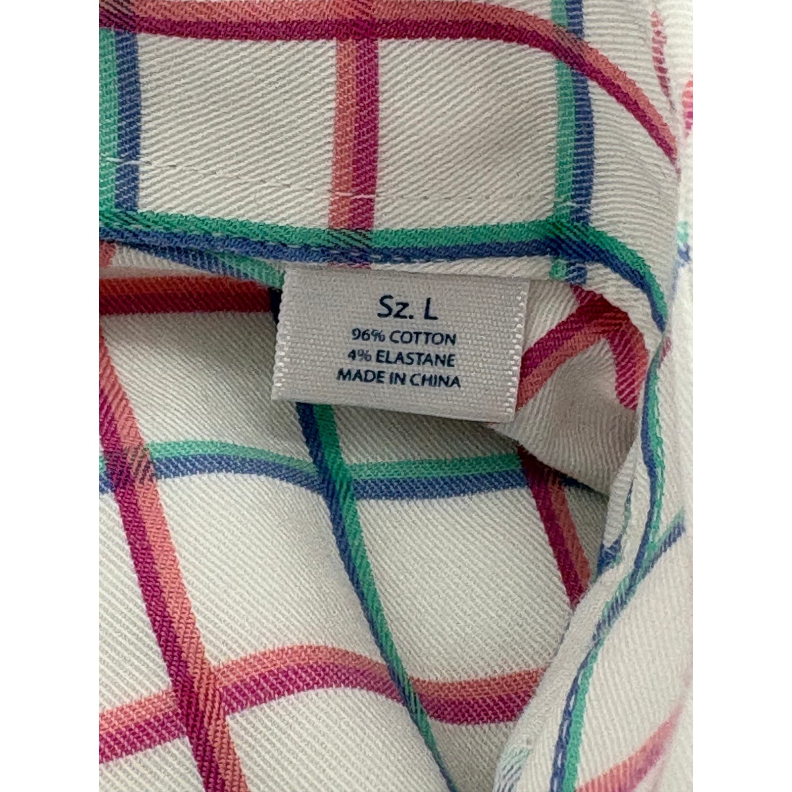Southern Tide Button Down Mens Large Shirt White Pink Blue Plaid Stretch L - Thumbnail 3