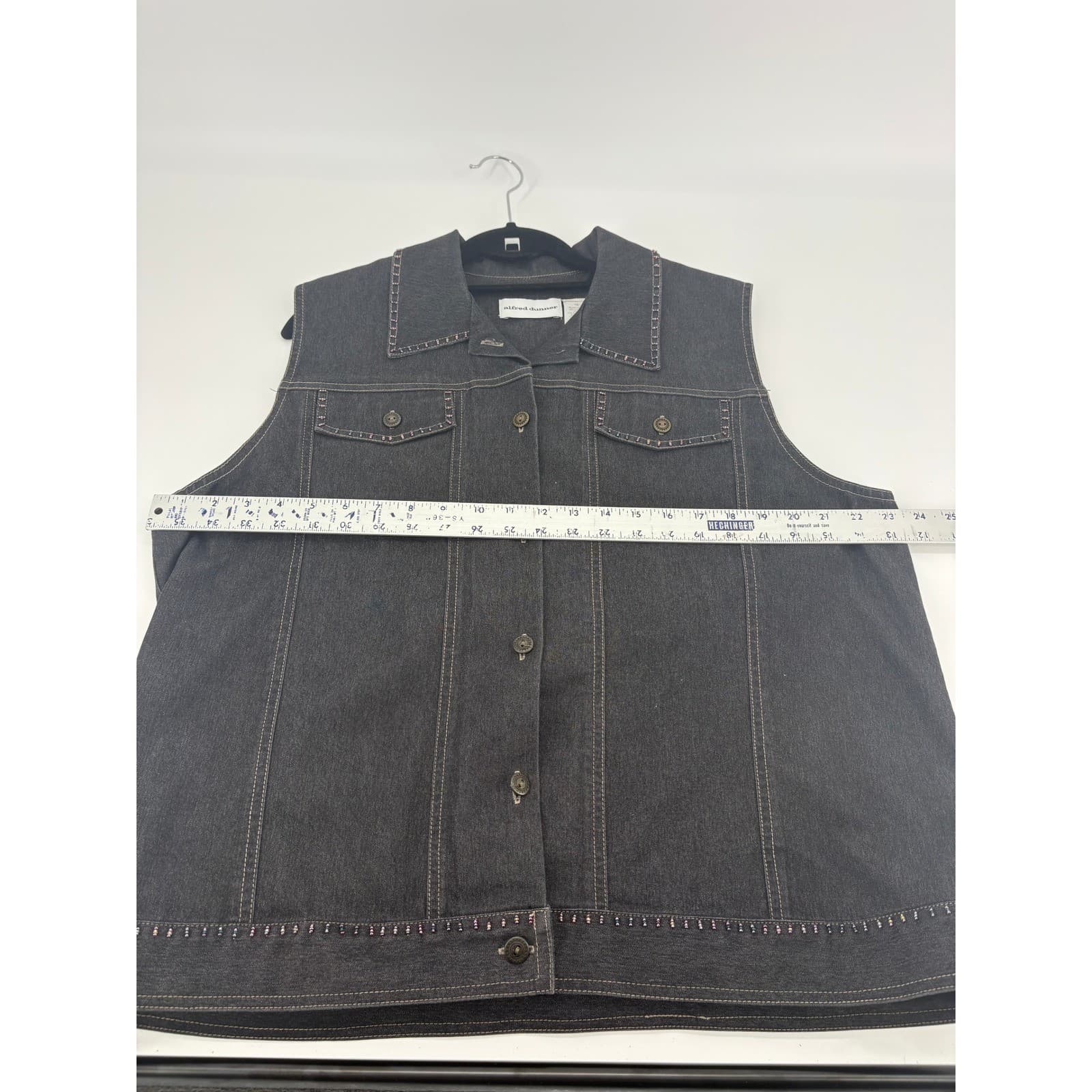 Alfred Dunner Vest Black Denim Floral Embroidered Sleeveless Jacket Medium - Thumbnail 6