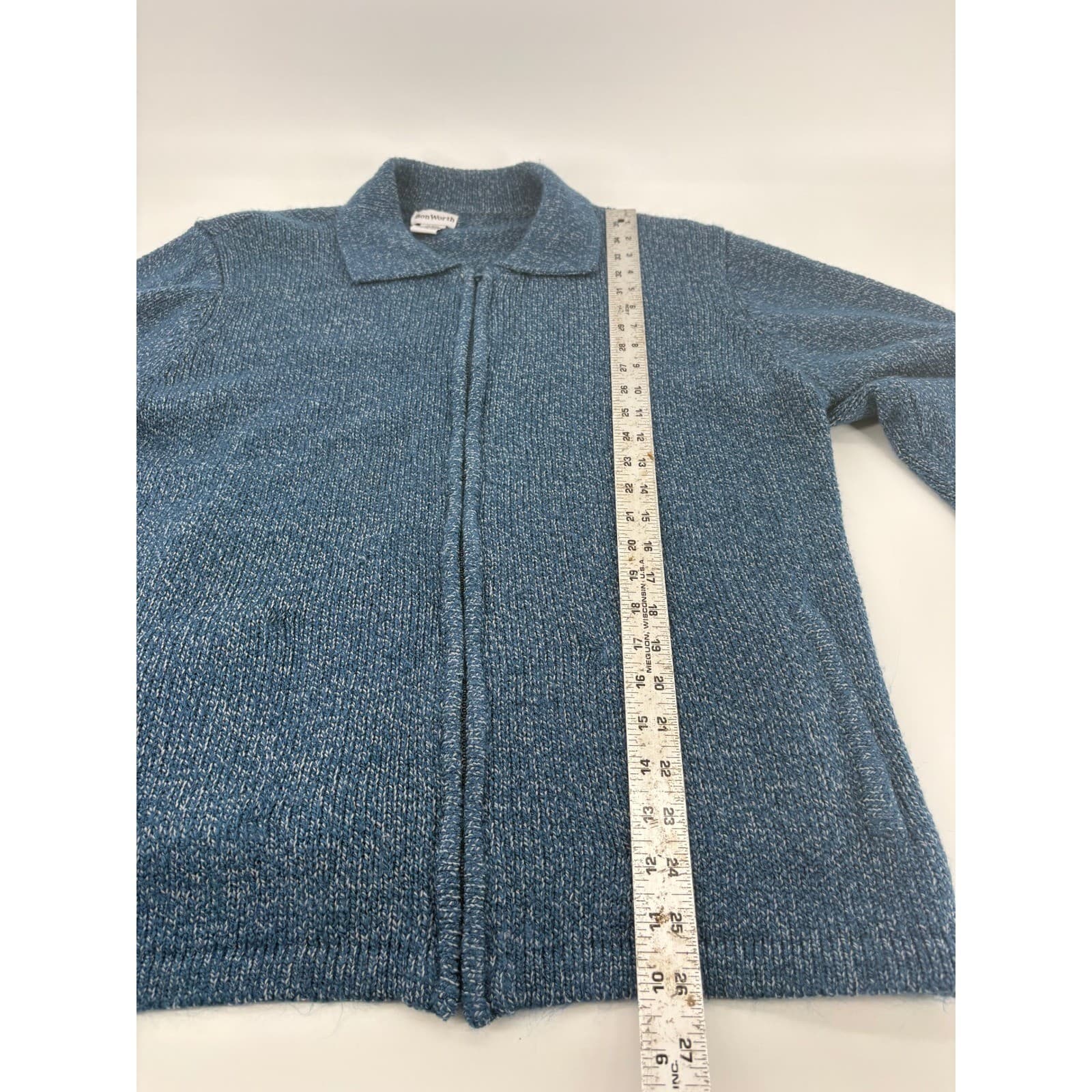 BonWorth Womens Blue Knit Full Zip Up Cardigan Sweater Ladies Size Large - Thumbnail 5