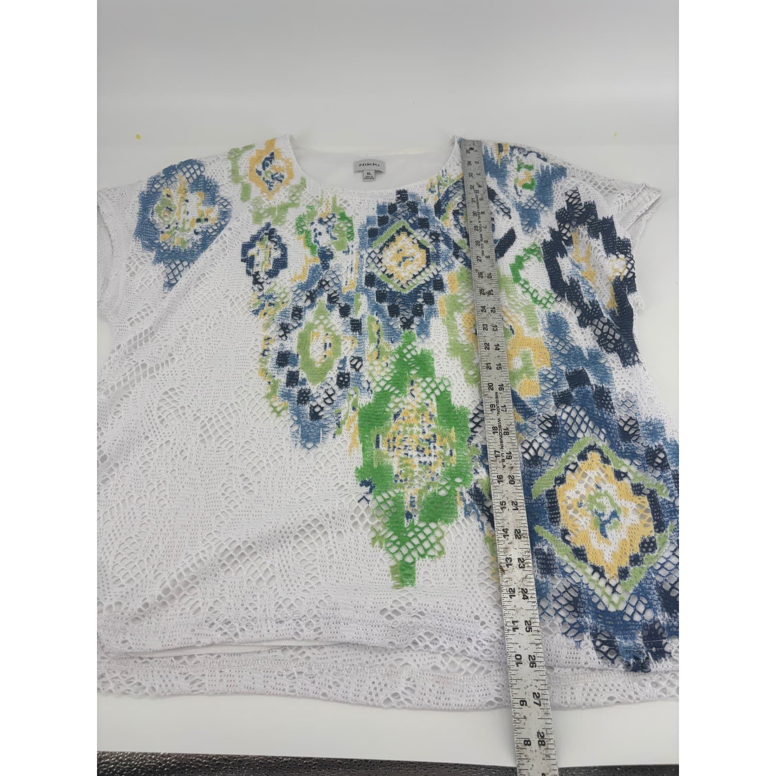 Nikki XL Tunic Top White Lace Overlay Blue Green Yellow Boho Casual Blouse - Thumbnail 7