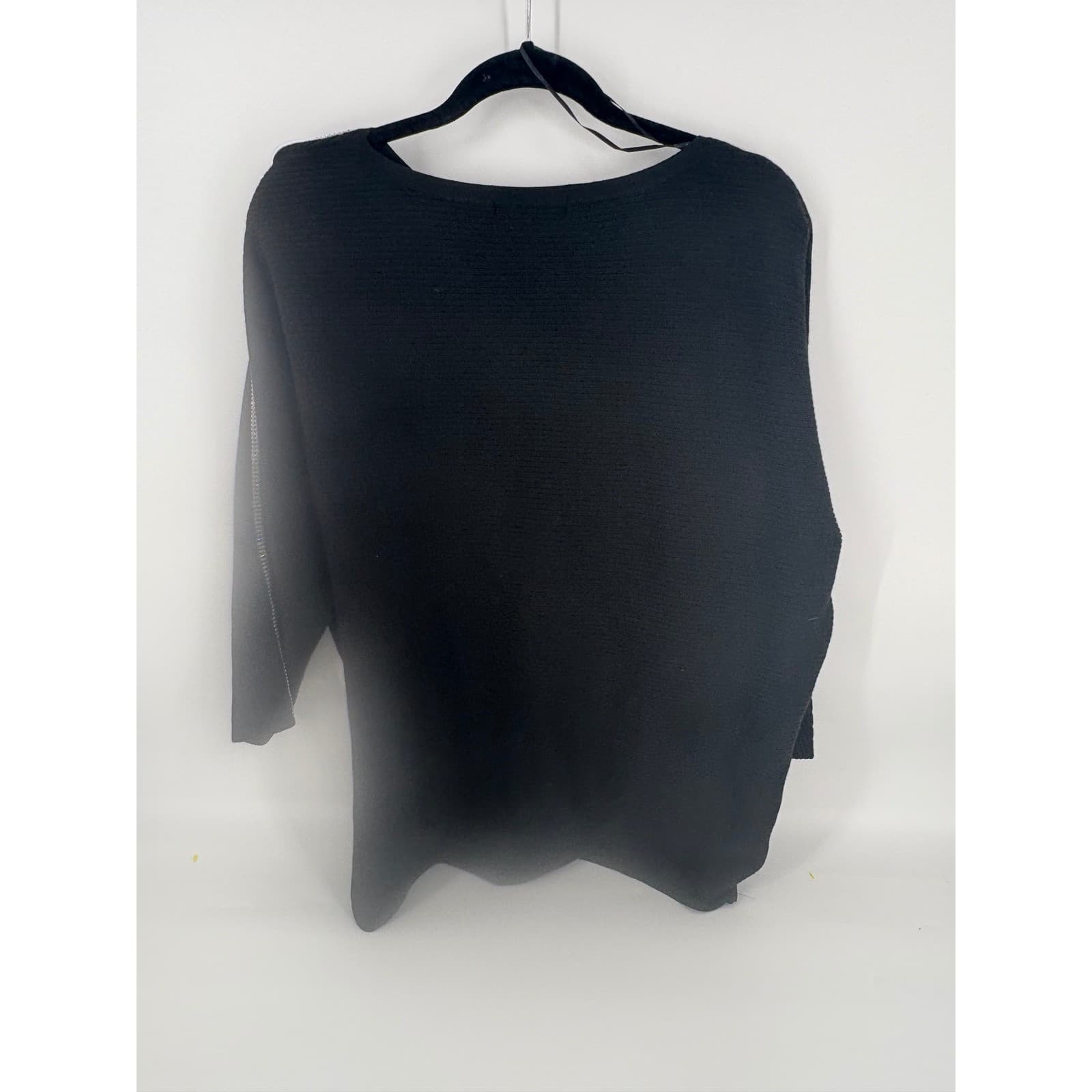 A Love Story 2X Black Rhinestone Ribbed Knit Dolman Sleeve Pullover Top - Thumbnail 3