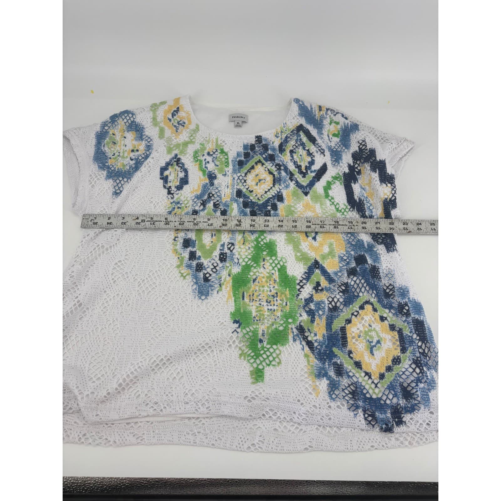 Nikki XL Tunic Top White Lace Overlay Blue Green Yellow Boho Casual Blouse - Thumbnail 4