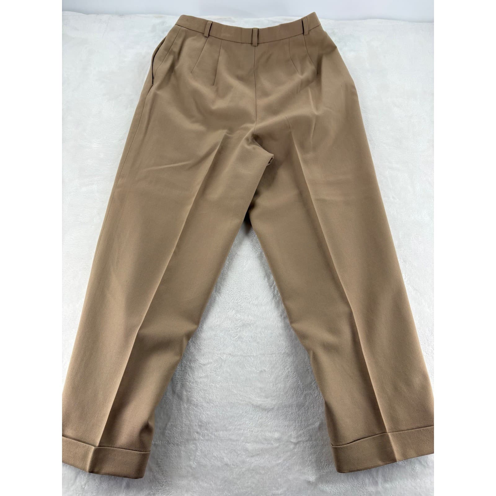 Talbots Trousers Womens 12P Pants Tan 100% Wool Pleated Cuffed Petites - Thumbnail 7