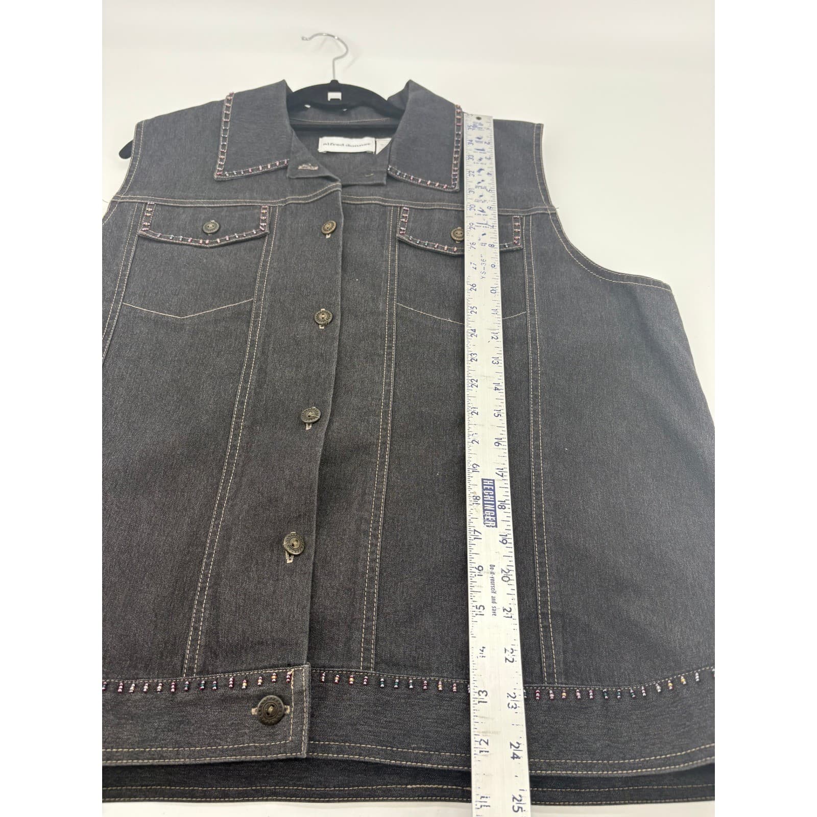 Alfred Dunner Vest Black Denim Floral Embroidered Sleeveless Jacket Medium - Thumbnail 7