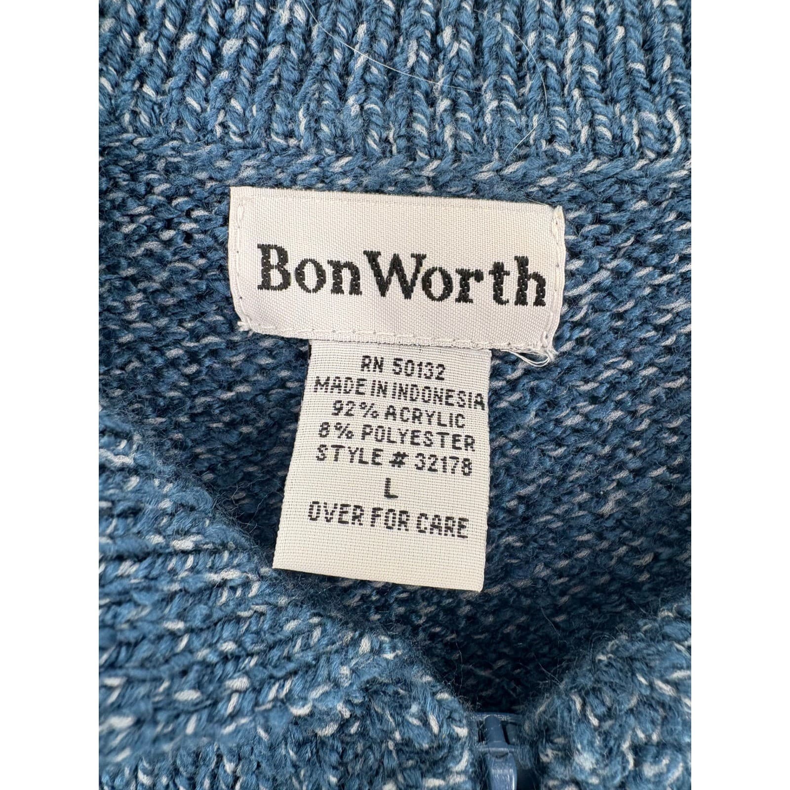 BonWorth Womens Blue Knit Full Zip Up Cardigan Sweater Ladies Size Large - Thumbnail 2