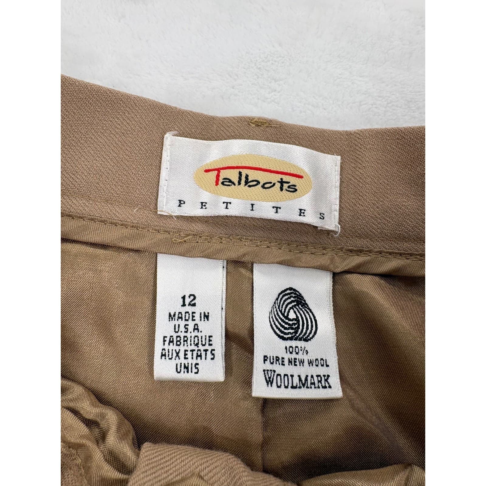 Talbots Trousers Womens 12P Pants Tan 100% Wool Pleated Cuffed Petites - Thumbnail 2