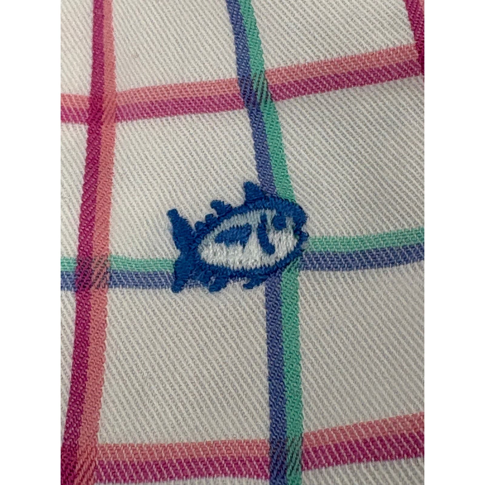 Southern Tide Button Down Mens Large Shirt White Pink Blue Plaid Stretch L - Thumbnail 4