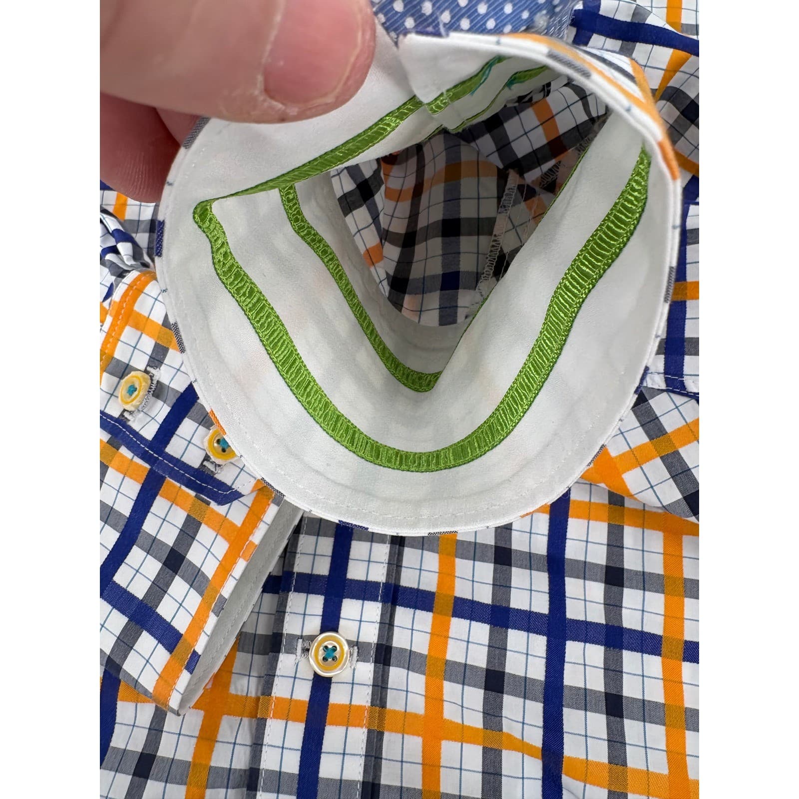 Robert Graham Men's L/G Plaid Long Sleeve Button Up Shirt Orange Navy Green - Thumbnail 8