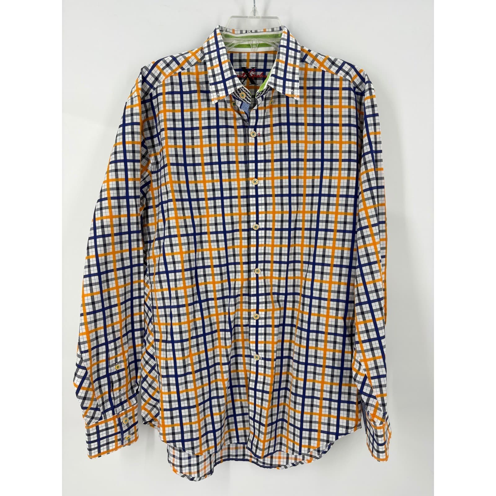 Robert Graham Men's L/G Plaid Long Sleeve Button Up Shirt Orange Navy Green - Thumbnail 2