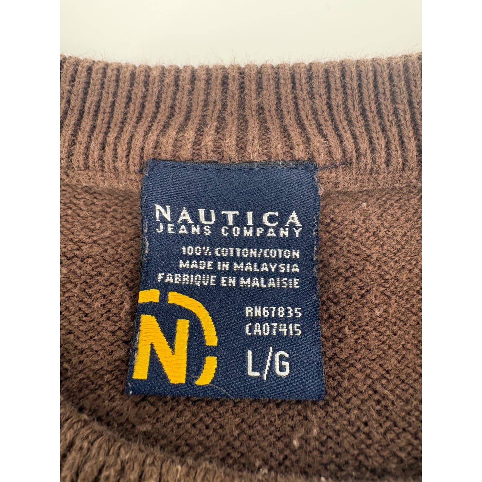 Nautica Jeans Company Sweater Mens Large Pullover Brown Pink Stripe Cotton L - Thumbnail 2
