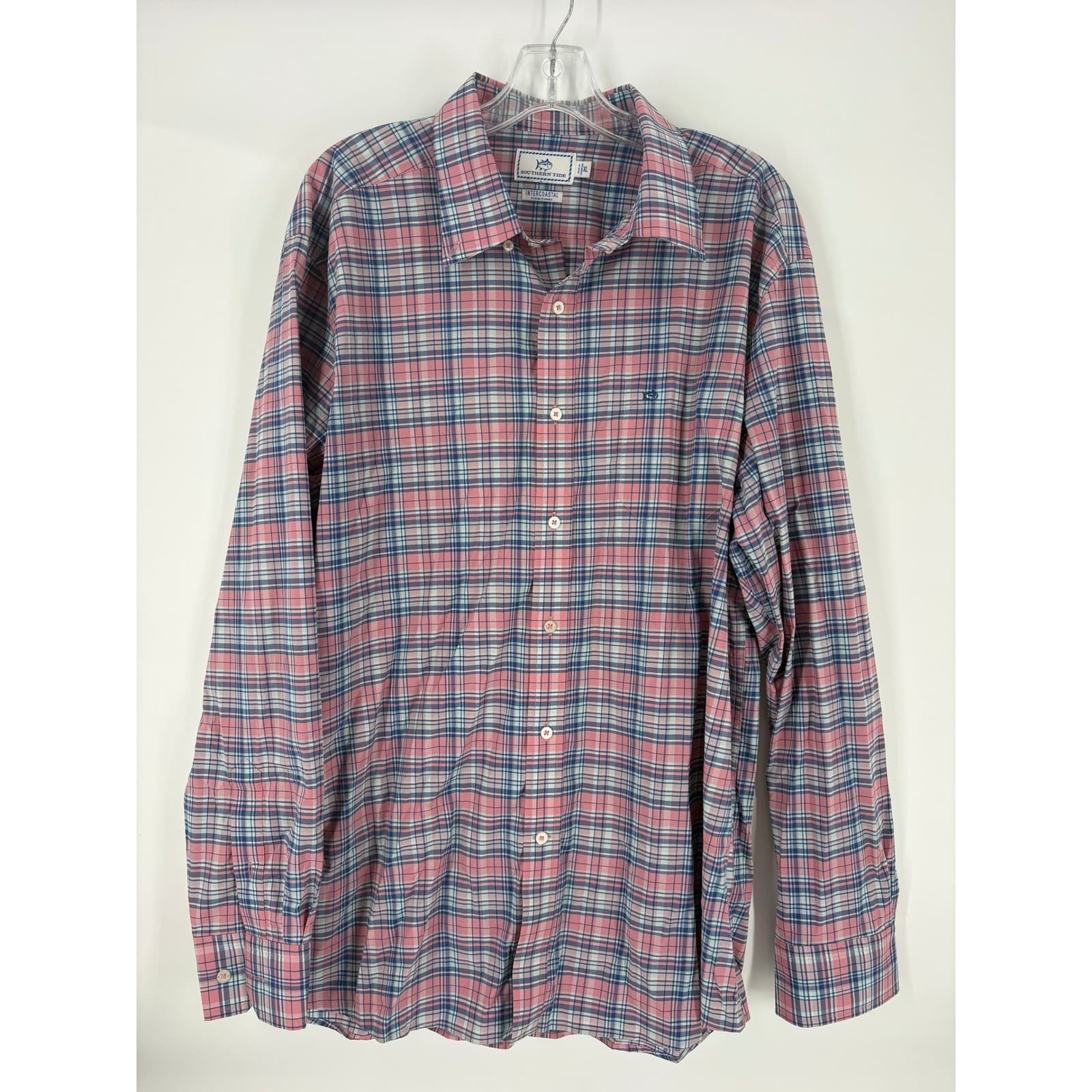 Southern Tide Intercoastal Plaid Long Sleeve Button Down Shirt XL Nylon Spandex