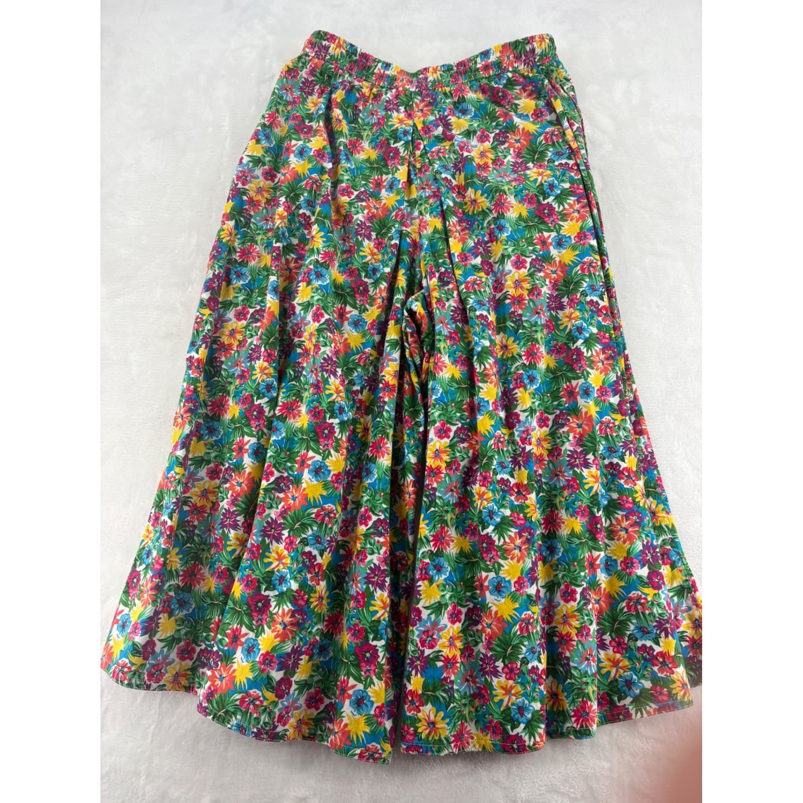 Lizsport Culottes Womens Medium Wide Leg Pants Multicolor Floral Cotton Vintage - Thumbnail 6
