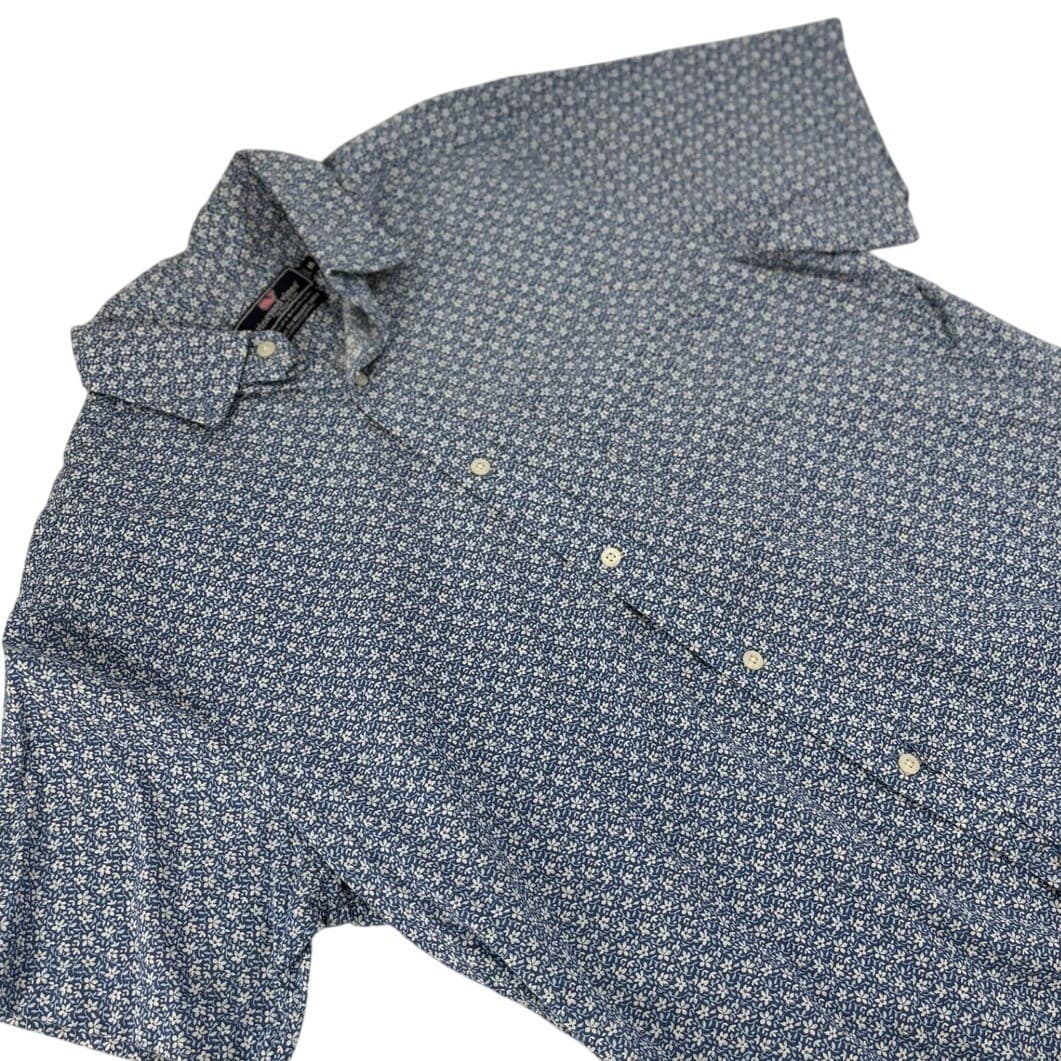 Vineyard Vines Murray Shirt Mens M Button Down Blue Floral Short Sleeve Stretch
