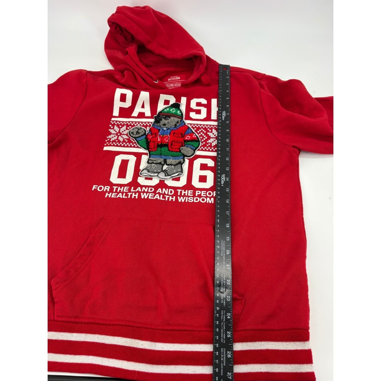 Parish Nation Hoodie Mens Medium Hoodie Red Bear Graphic Health Wealth Wisdom - Thumbnail 6