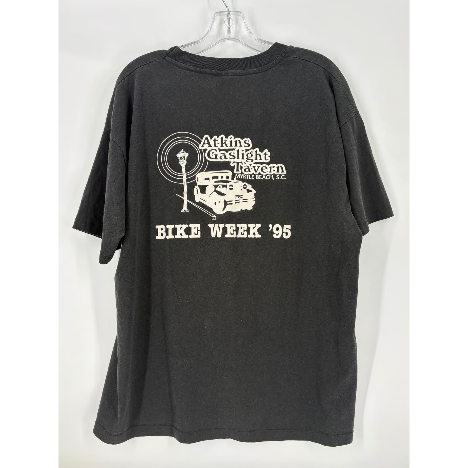 Atkins Gaslight Tavern Bike Week 95 T Shirt Black Mens X Large Hanes Heavyweight