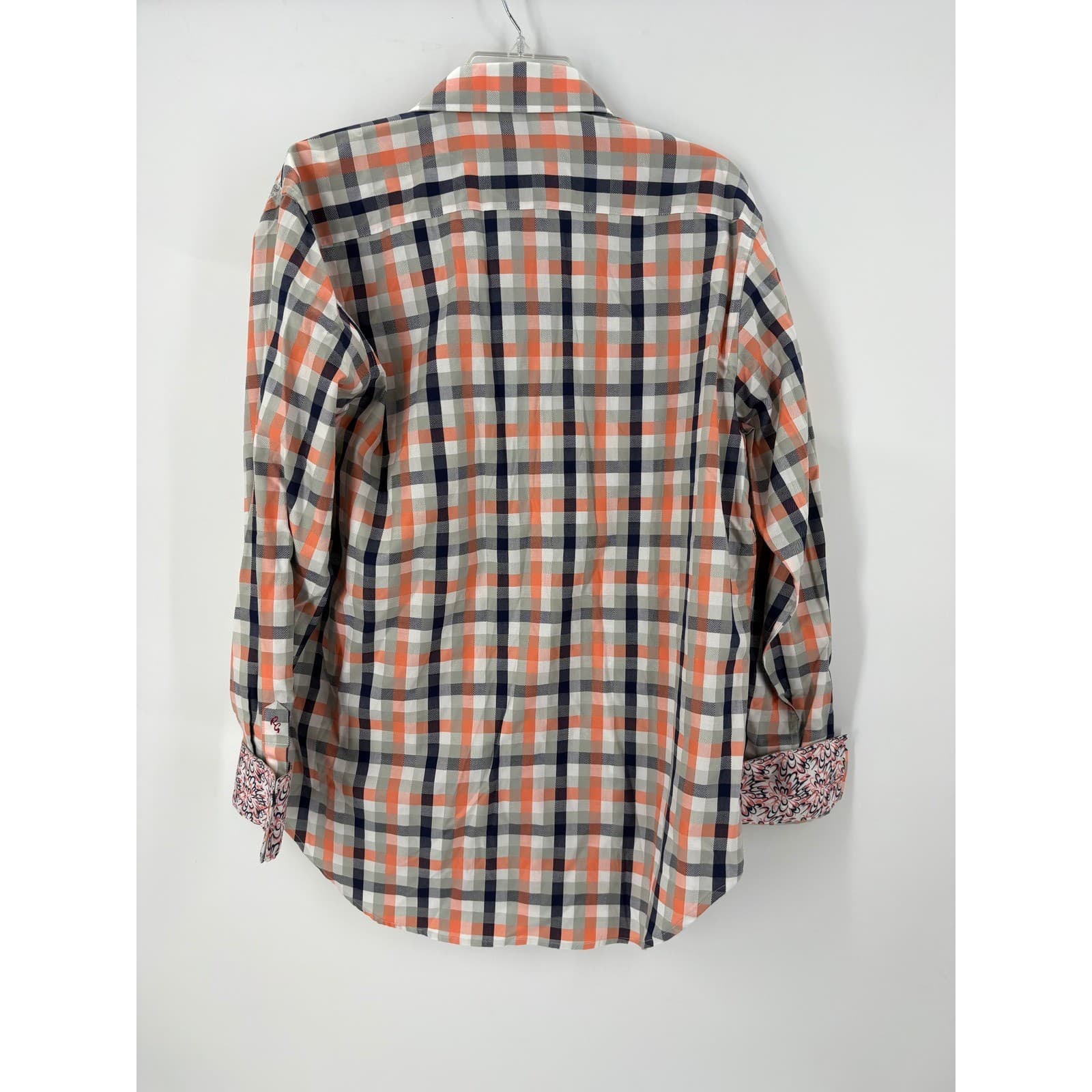 Robert Graham Men's Classic Fit Large Plaid Button Down Shirt Orange Navy Grey - Thumbnail 4