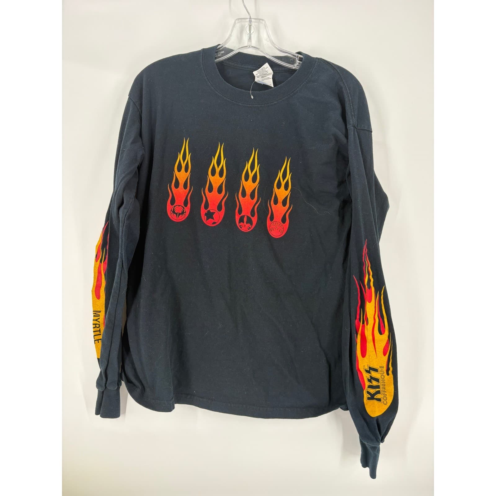 Kiss Coffeehouse Myrtle Beach Long Sleeve T Shirt Black Flames Graphic Men's M