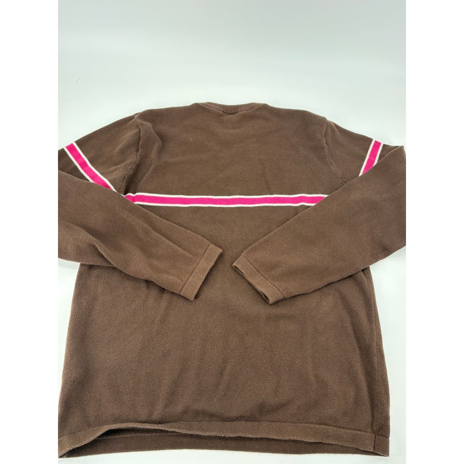 Nautica Jeans Company Sweater Mens Large Pullover Brown Pink Stripe Cotton L - Thumbnail 8
