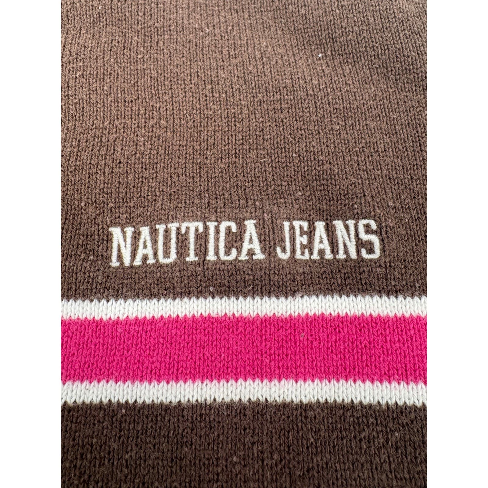 Nautica Jeans Company Sweater Mens Large Pullover Brown Pink Stripe Cotton L - Thumbnail 3