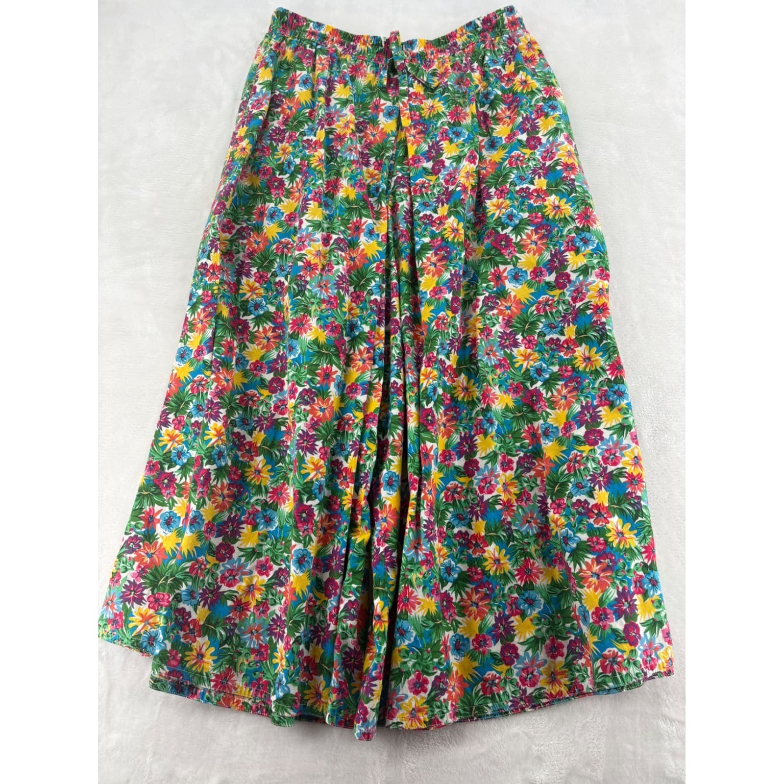 Lizsport Culottes Womens Medium Wide Leg Pants Multicolor Floral Cotton Vintage