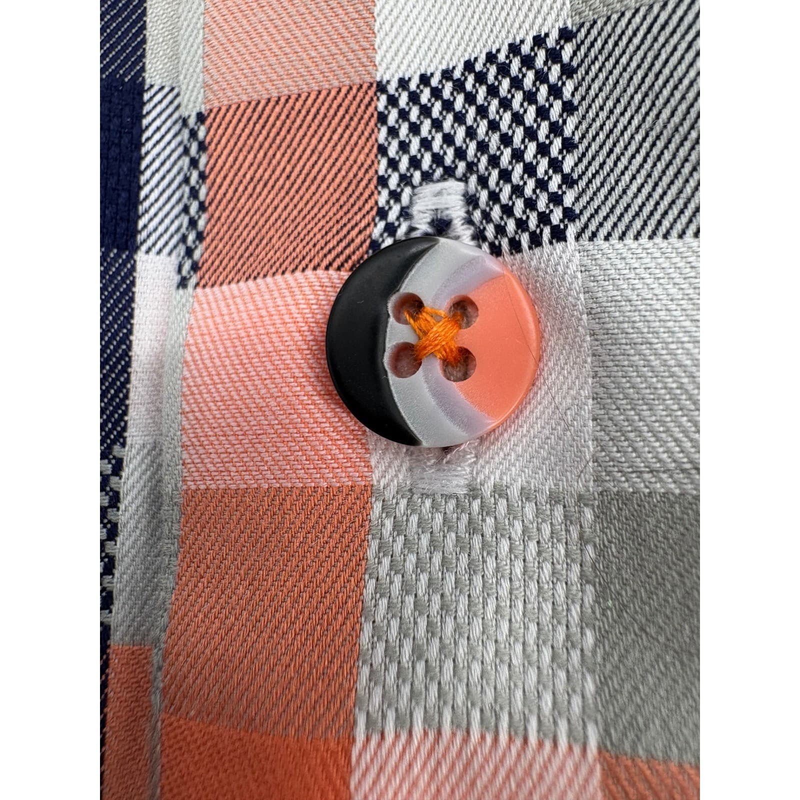 Robert Graham Men's Classic Fit Large Plaid Button Down Shirt Orange Navy Grey - Thumbnail 7