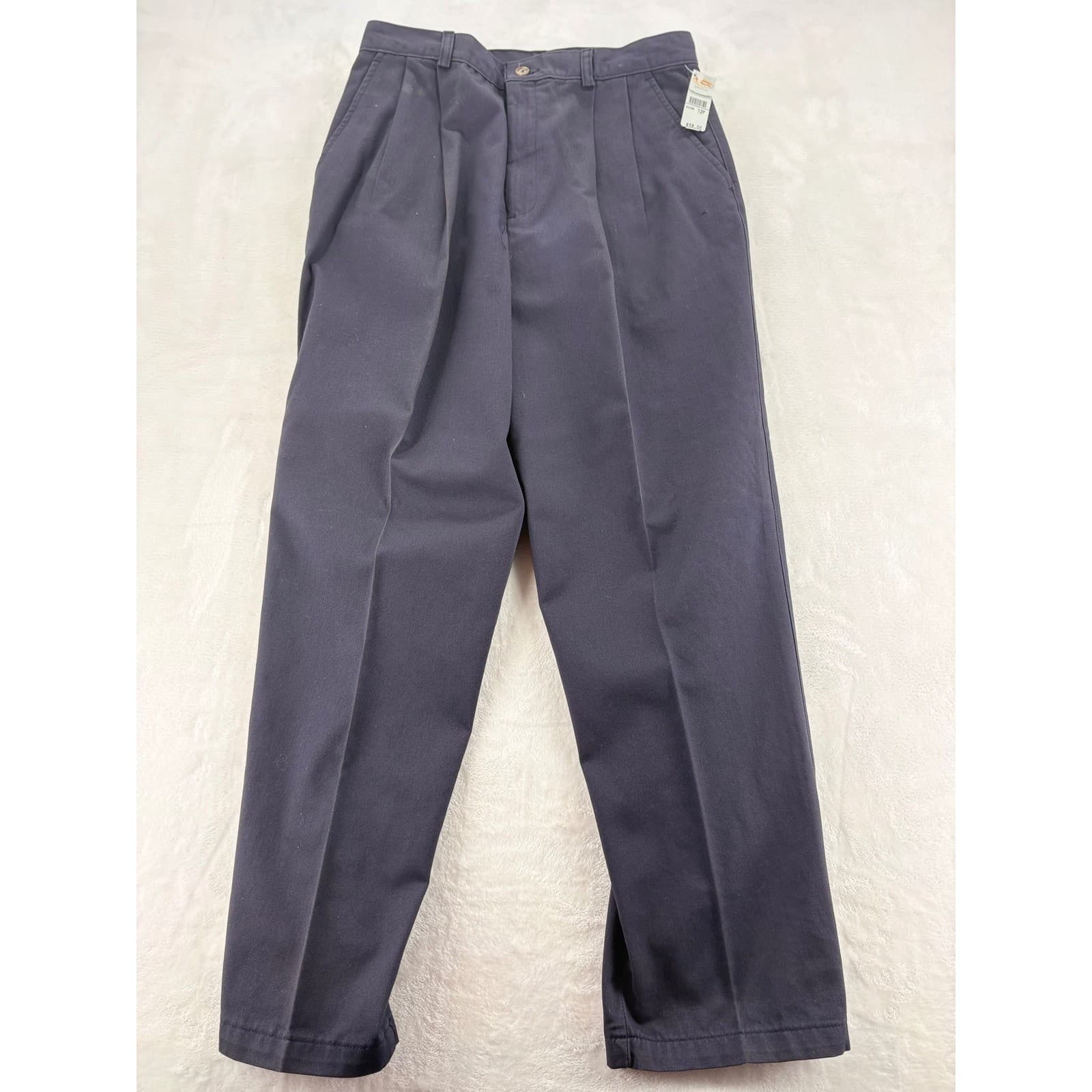 Talbots Trousers Womens 12P Pants Navy Blue Pleated Wrinkle Resistant Cotton