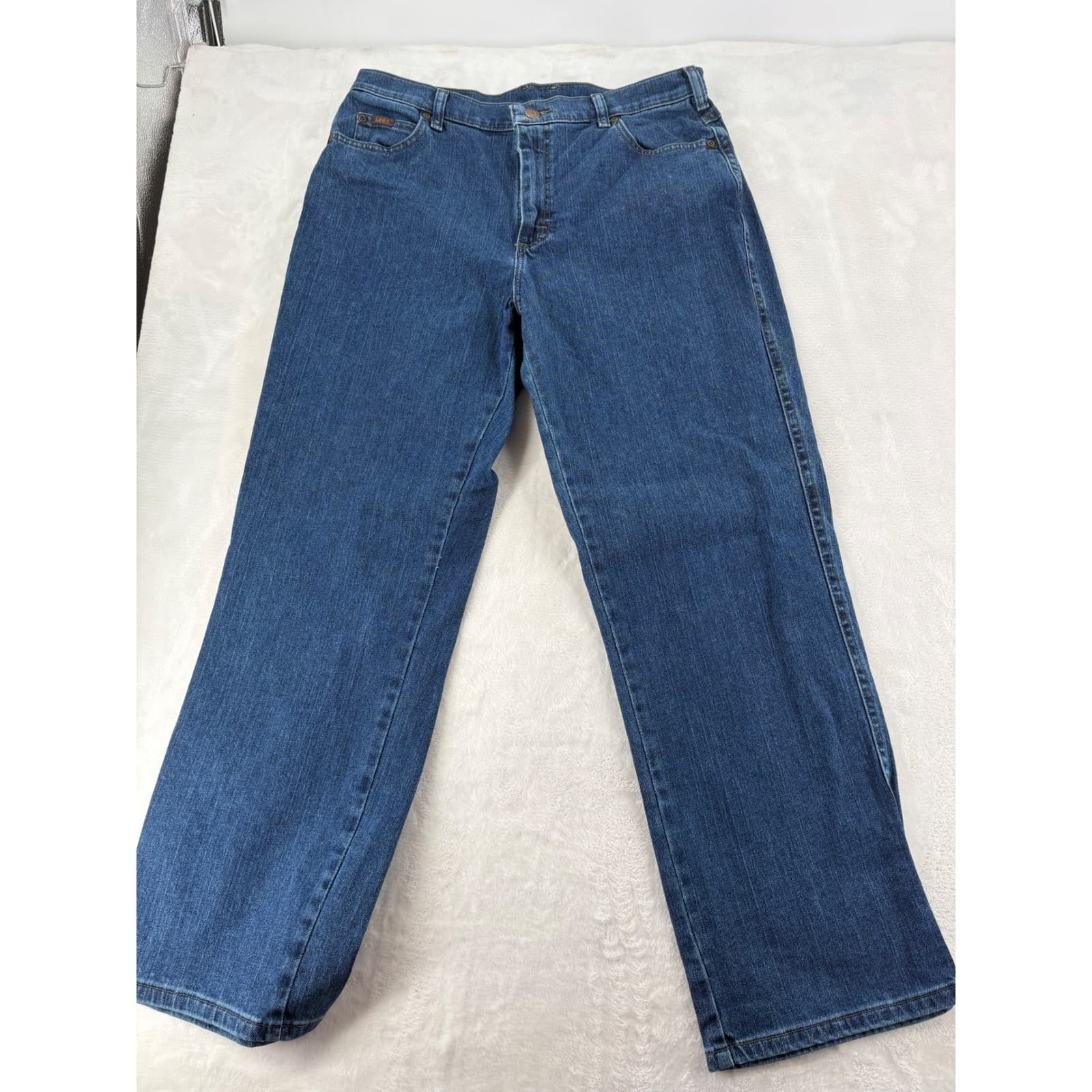 Lee Jeans Womens 12 S Jeans Blue Relaxed Fit Stretch Straight Leg Pepper Stone - Thumbnail 5