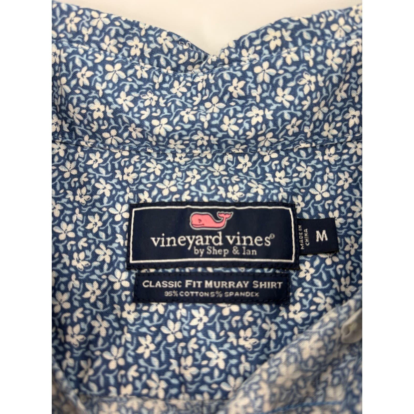 Vineyard Vines Murray Shirt Mens M Button Down Blue Floral Short Sleeve Stretch - Thumbnail 2