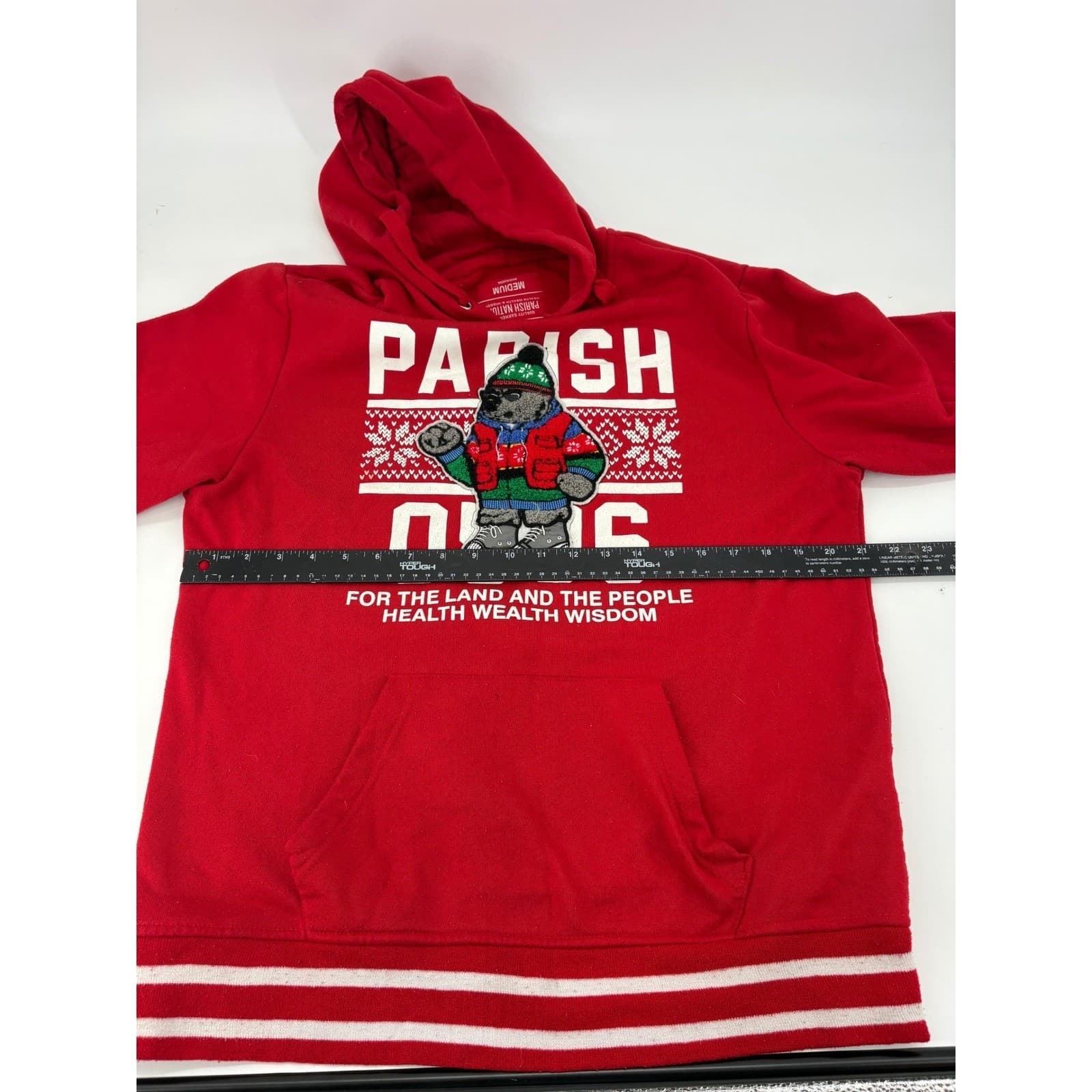 Parish Nation Hoodie Mens Medium Hoodie Red Bear Graphic Health Wealth Wisdom - Thumbnail 5