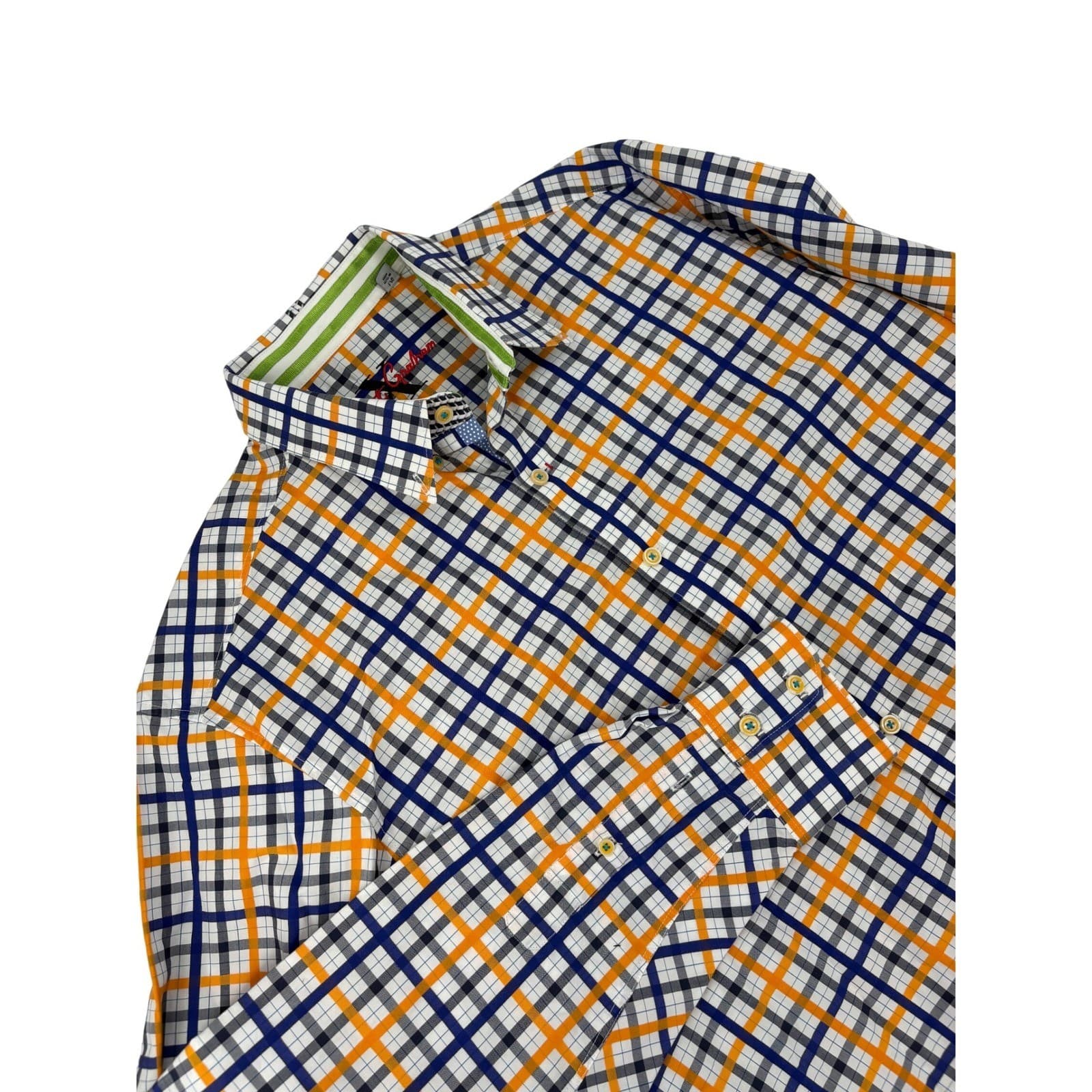 Robert Graham Men's L/G Plaid Long Sleeve Button Up Shirt Orange Navy Green