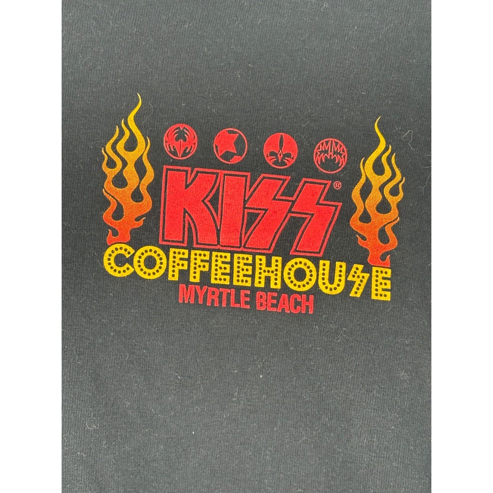 Kiss Coffeehouse Myrtle Beach Long Sleeve T Shirt Black Flames Graphic Men's M - Thumbnail 4