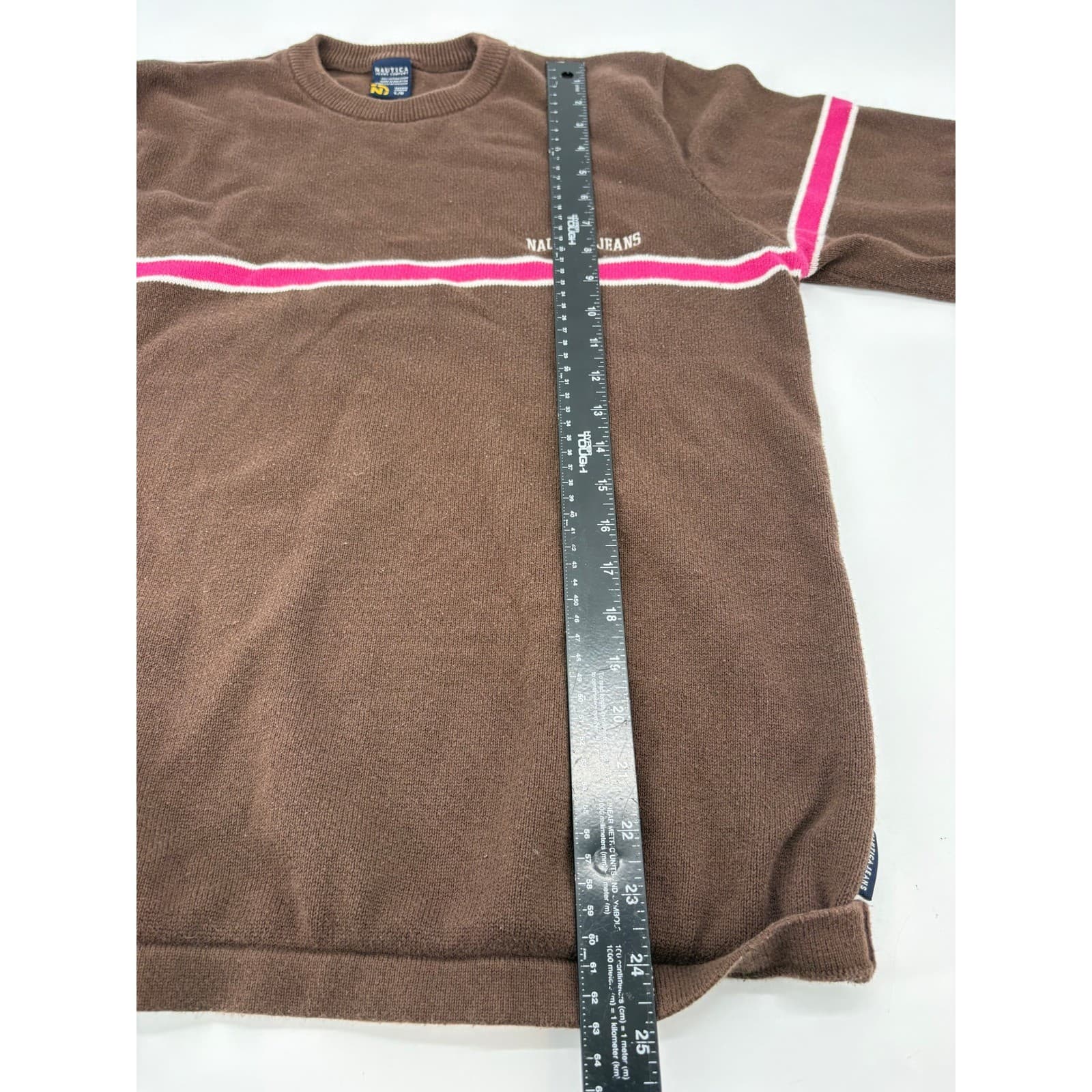 Nautica Jeans Company Sweater Mens Large Pullover Brown Pink Stripe Cotton L - Thumbnail 5