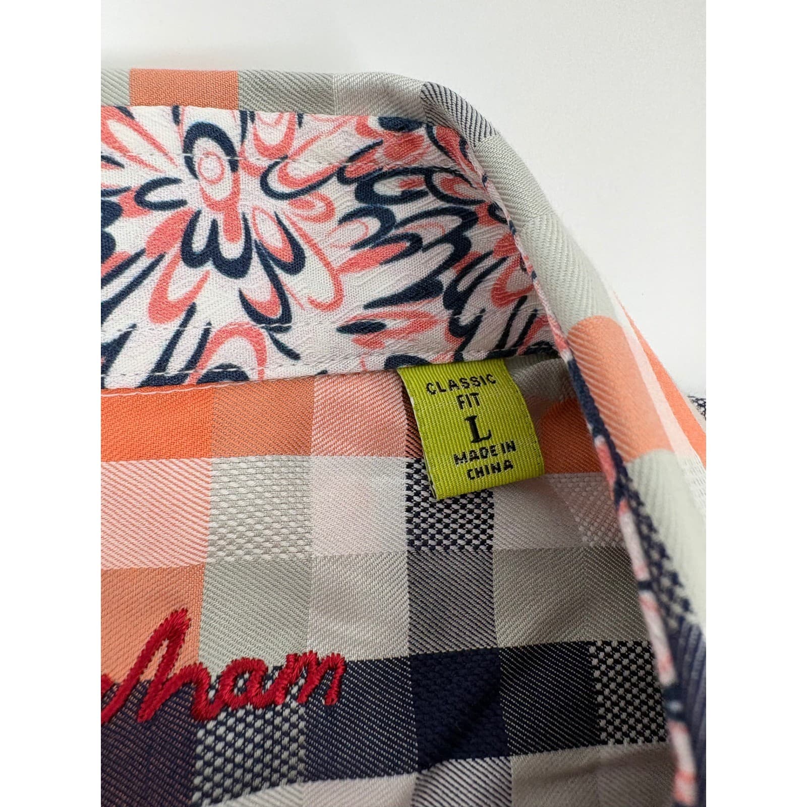 Robert Graham Men's Classic Fit Large Plaid Button Down Shirt Orange Navy Grey - Thumbnail 6