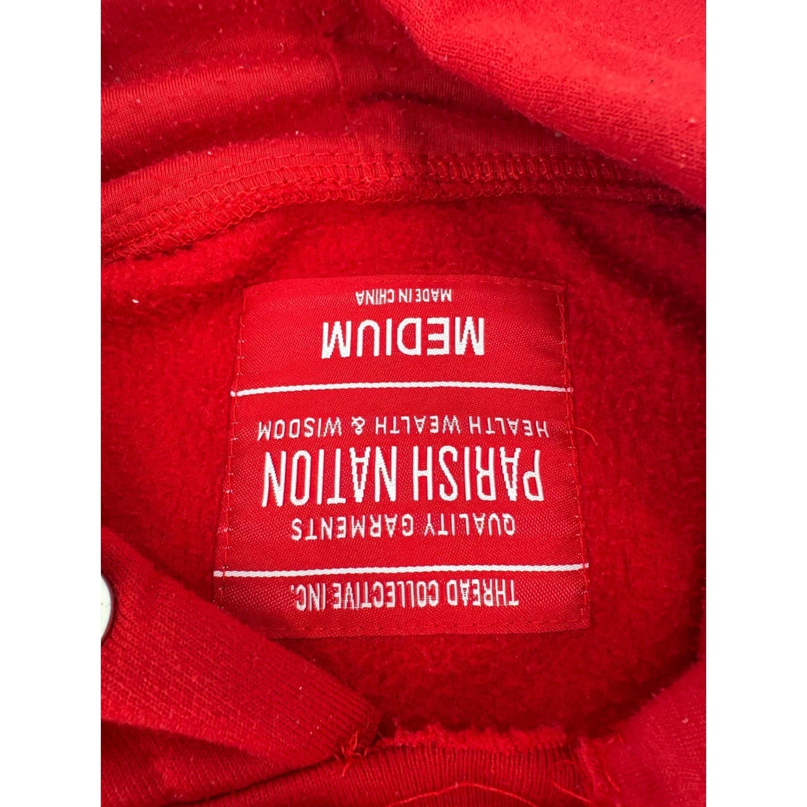 Parish Nation Hoodie Mens Medium Hoodie Red Bear Graphic Health Wealth Wisdom - Thumbnail 2