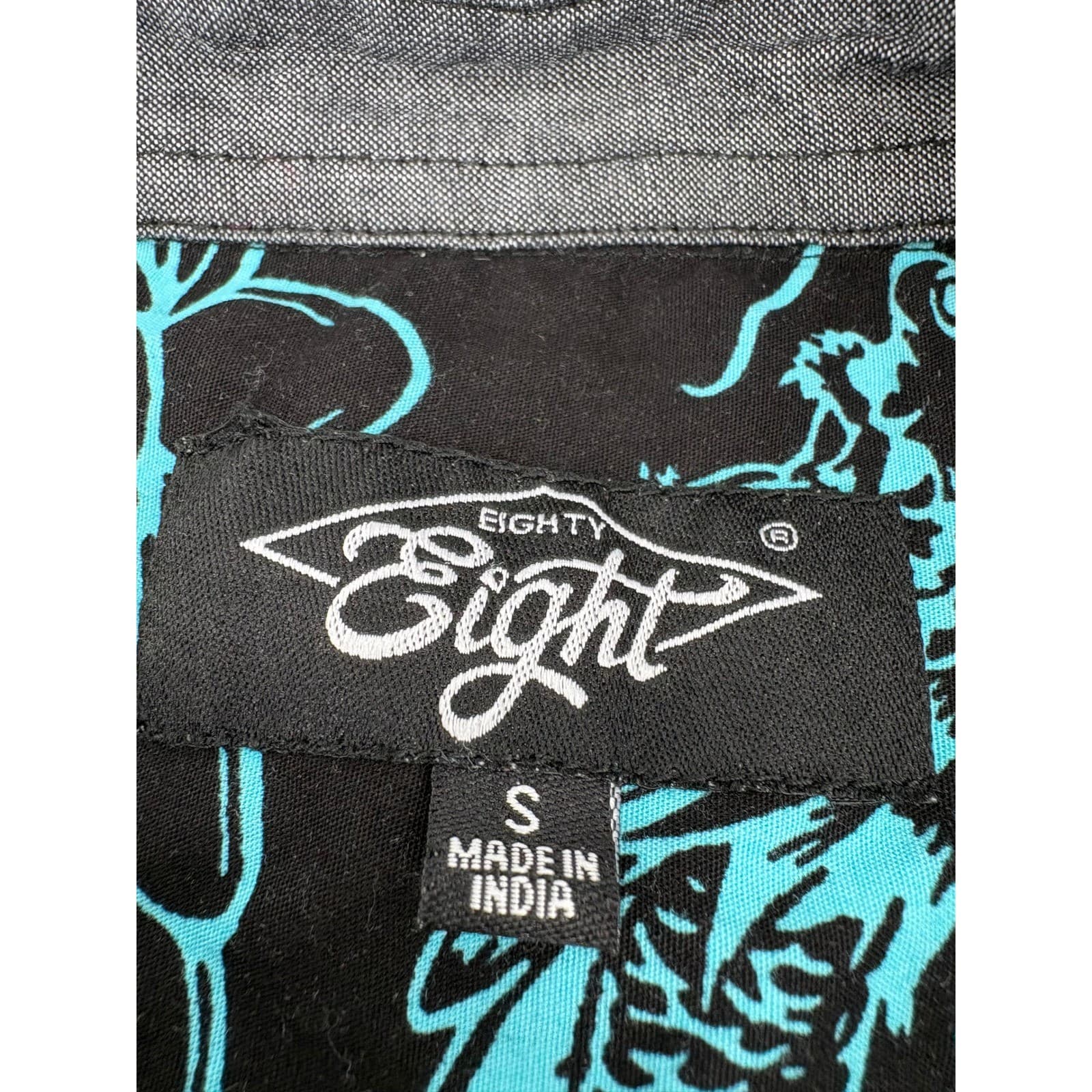 Eighty Eight Mens Black Dragon Lotus Print Short Sleeve Button Up Shirt Size S - Thumbnail 3